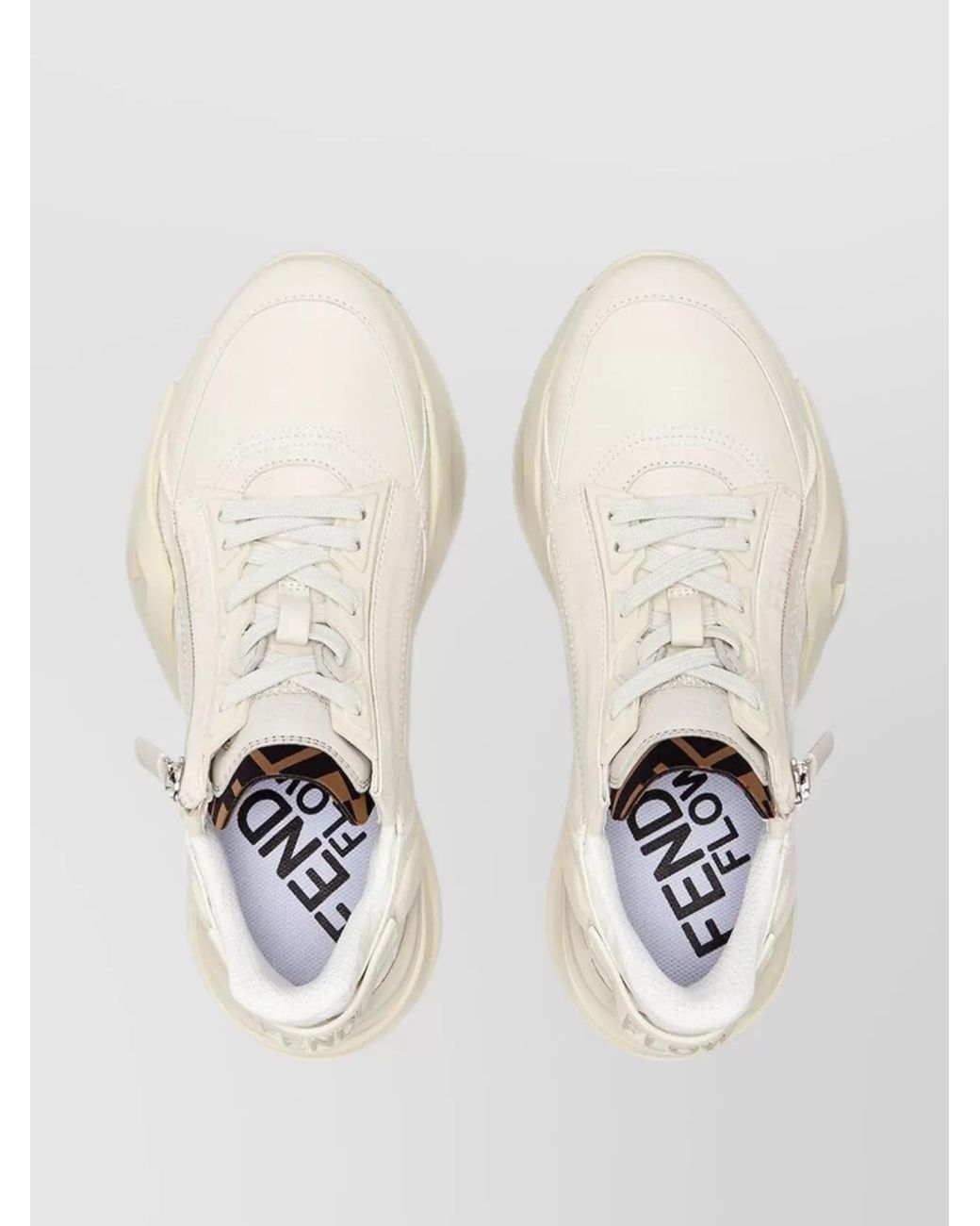 Fendi Natural Leather Logo-Print Low-Top Sneakers