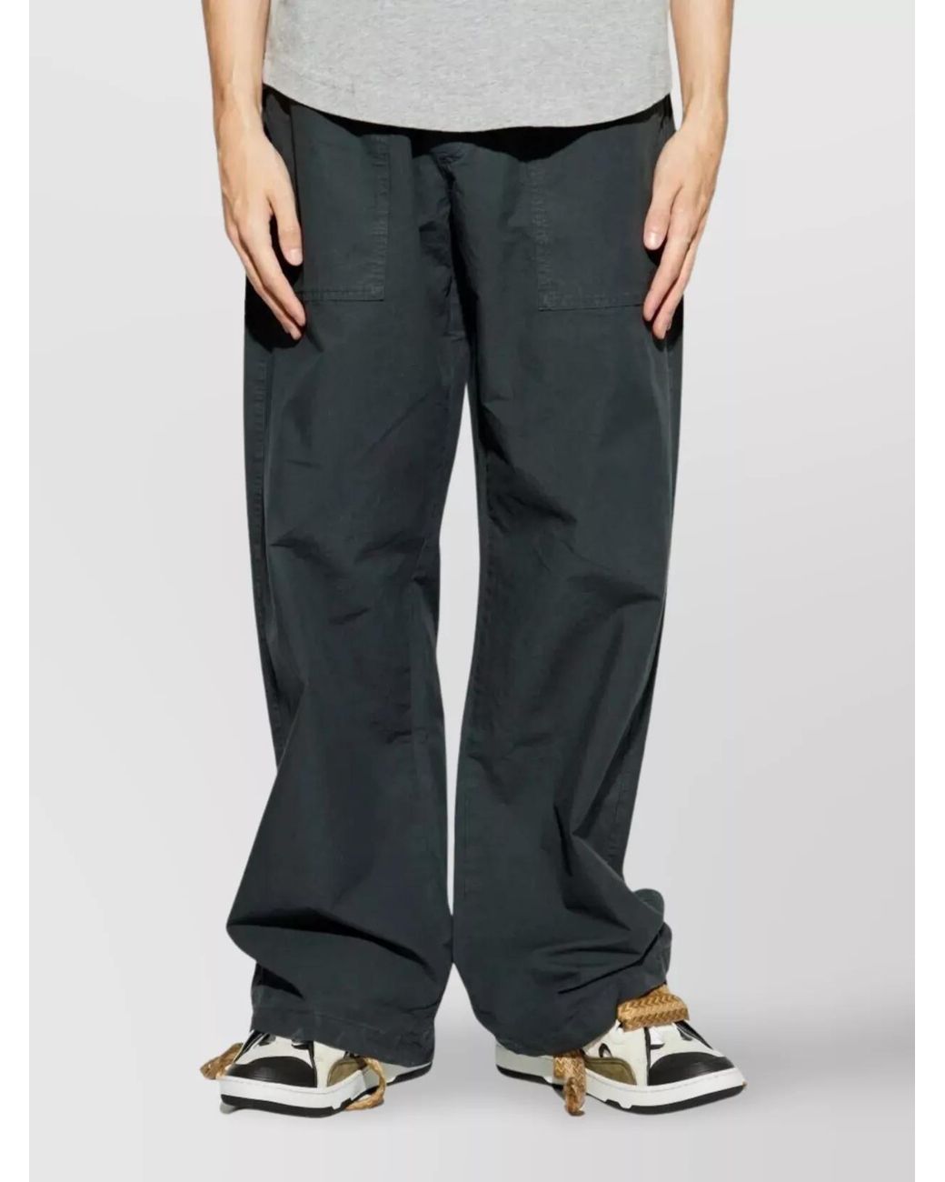 Palm Angels Blue Curved Logo Loose Wide-Leg Trousers for men