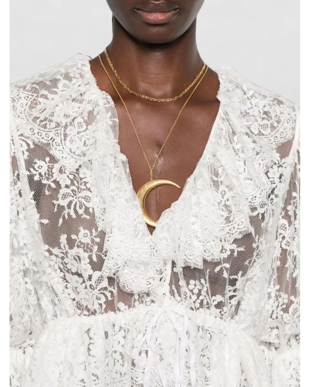 Chloé White Silk V-Neck Cropped Puff-Sleeve Bodysuit