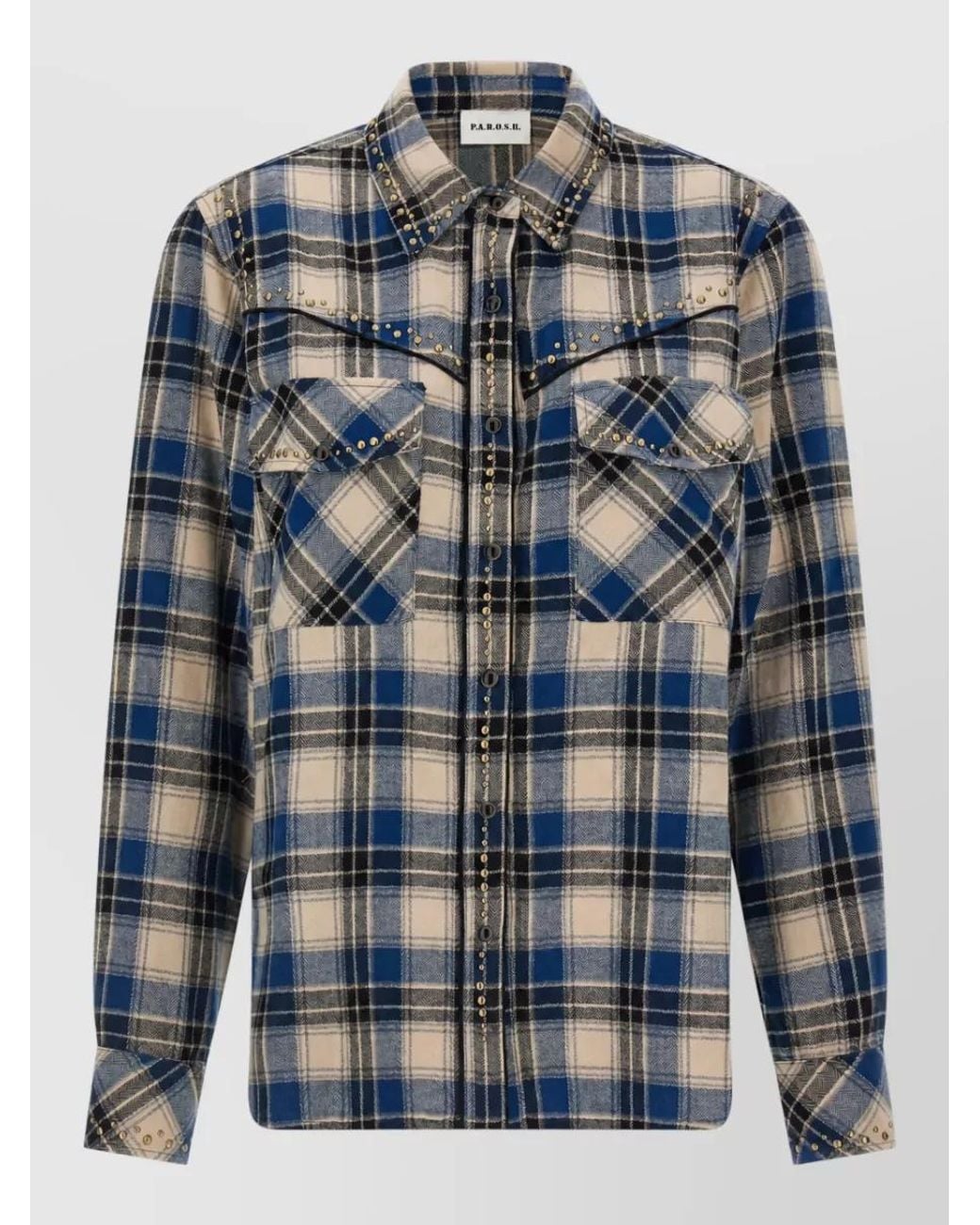 P.A.R.O.S.H. Blue Checked Studded Cotton Shirt