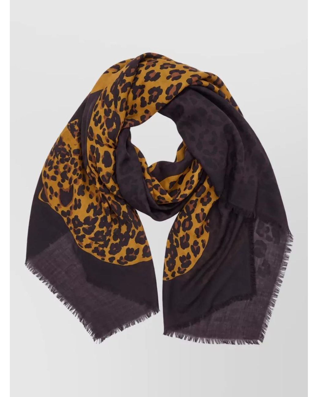 Saint Laurent Blue Wool Leopard-Print Square Scarf