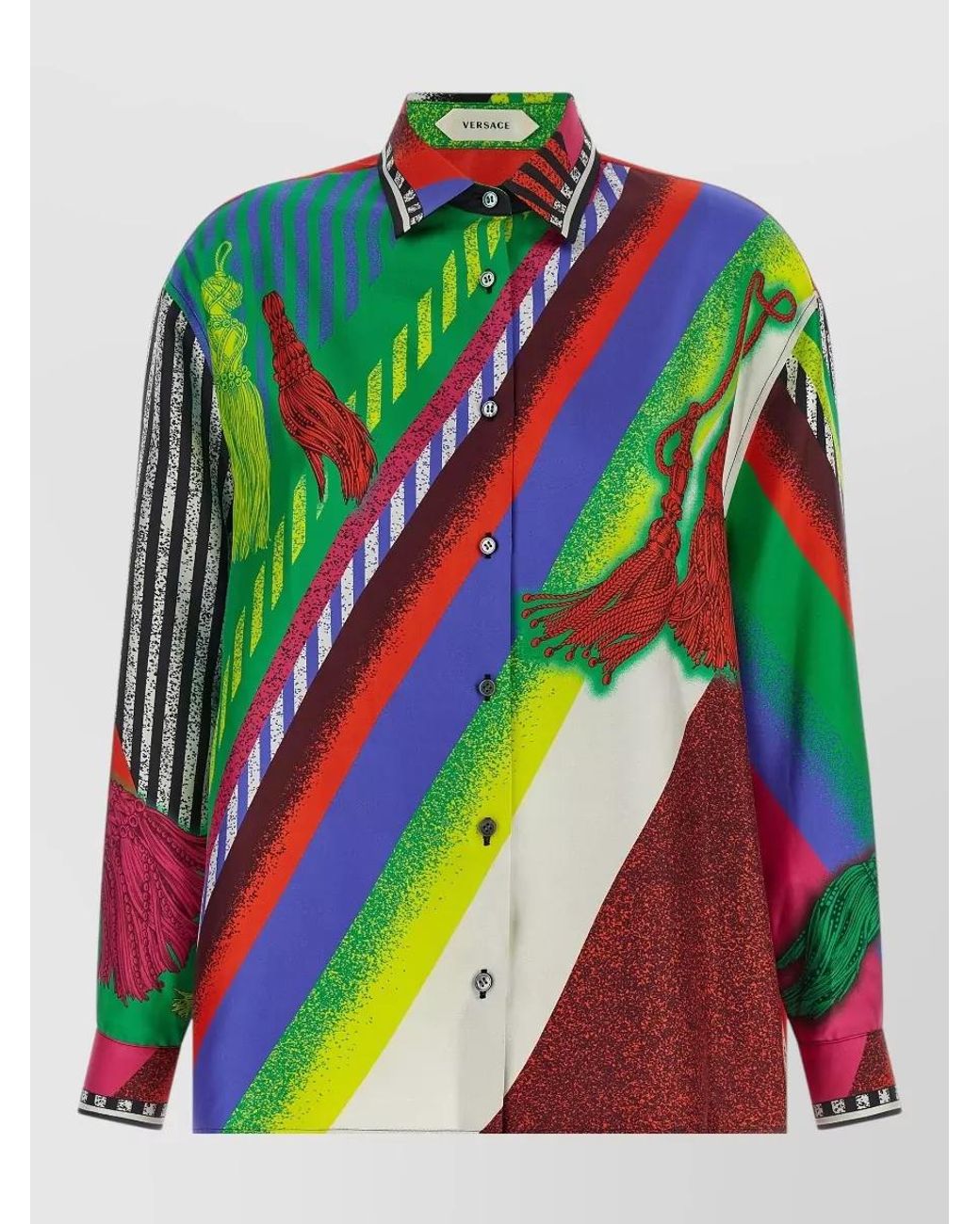 Versace Red Silk Formula 6 Printed Long-Sleeve Shirt