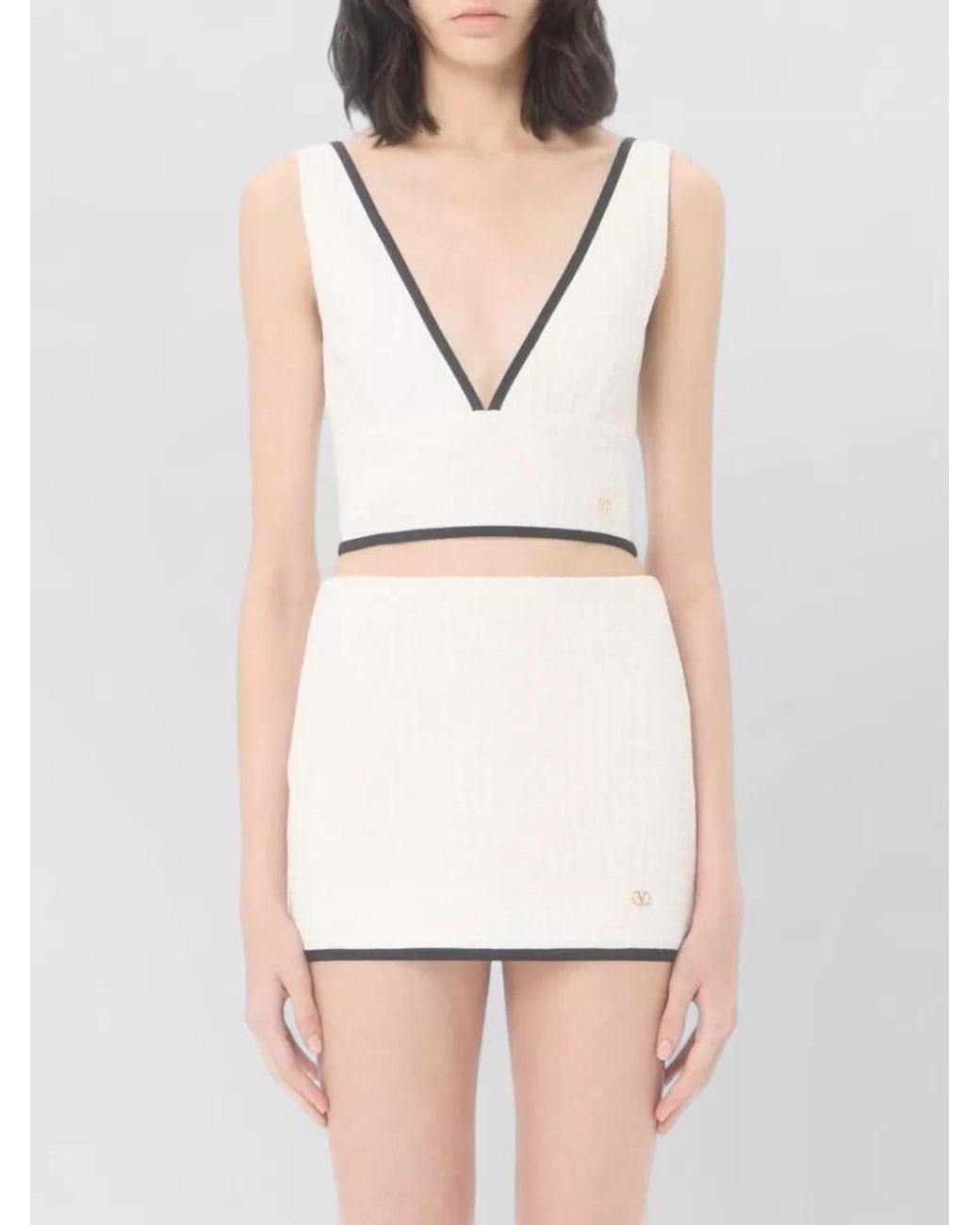 Valentino White Cotton Fitted Skirt