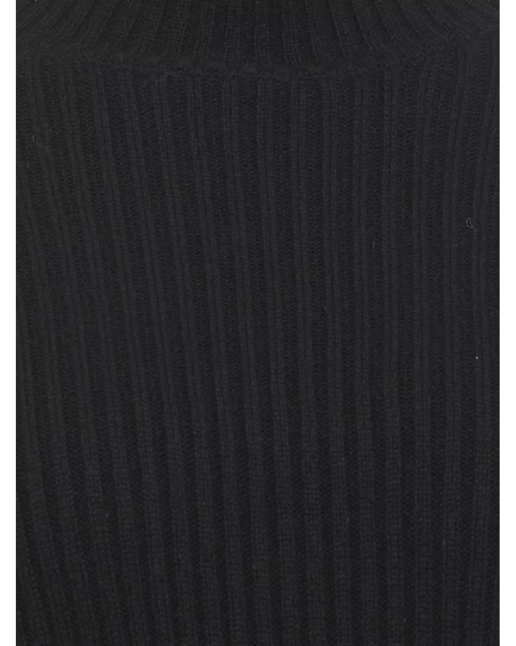 Antonelli Black Ribbed High Neck Wool Silk Cashmere Jumper
