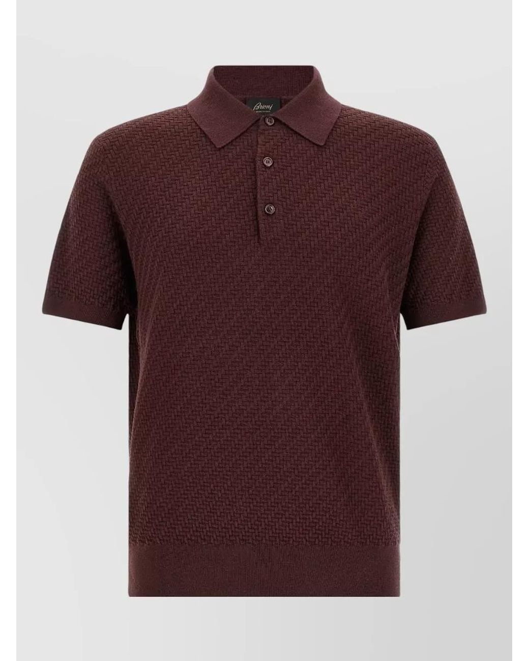 Brioni Red Silk Cashmere Trama Weaving Short-Sleeve Polo Shirt for men