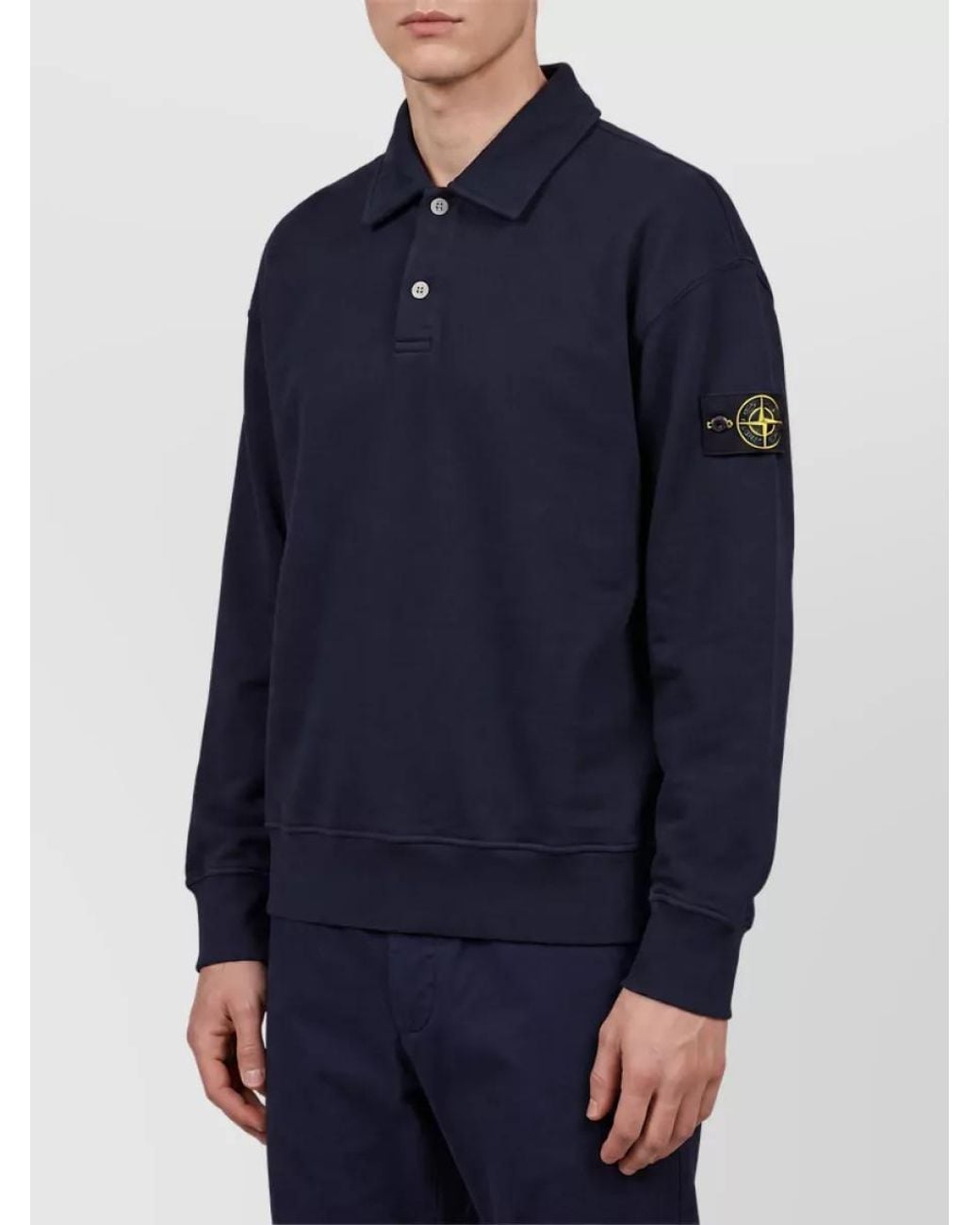 Stone Island Blue Cotton Oversized Long-Sleeve Polo Shirt for men