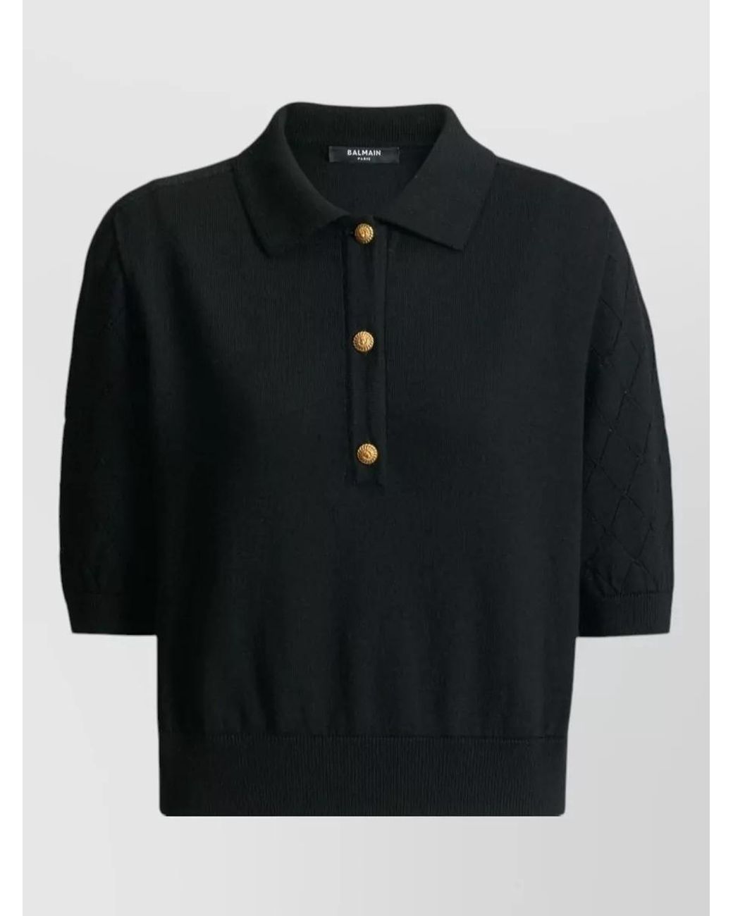 Balmain Black Virgin Wool Polo Top