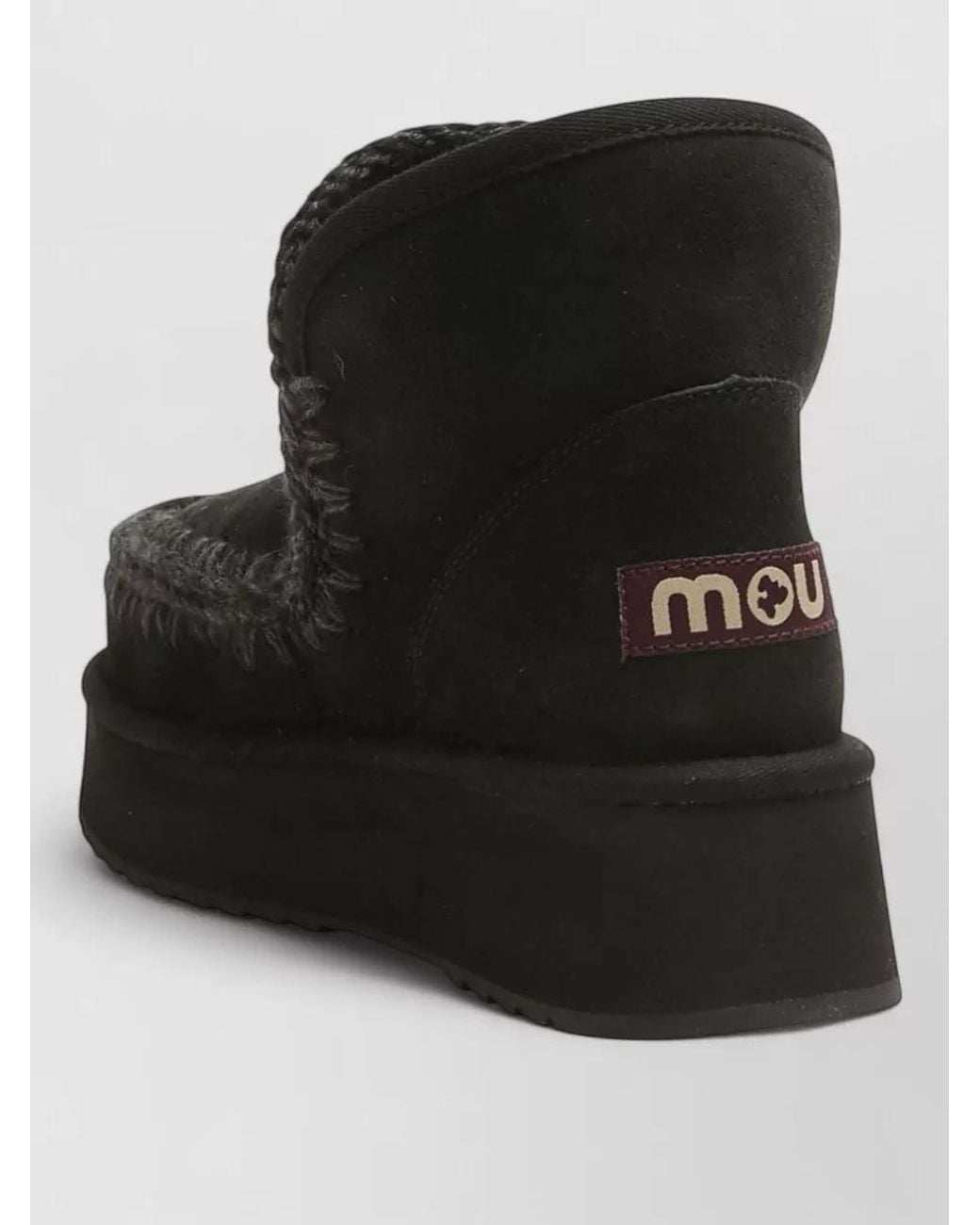 Mou Black Suede Leather Ankle-Length Flatform Boots