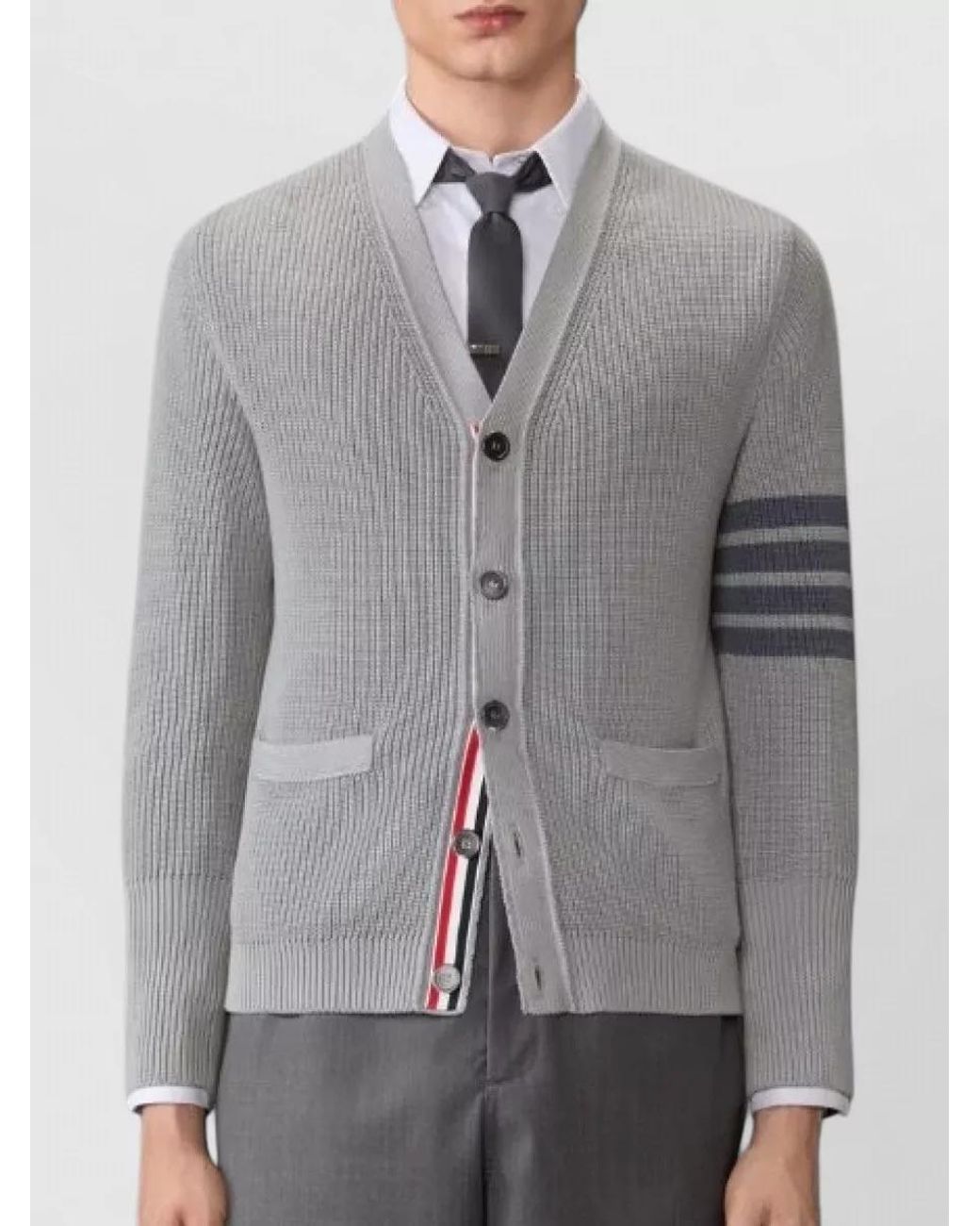 Thom Browne Gray Cotton V-Neck Cardigan for men