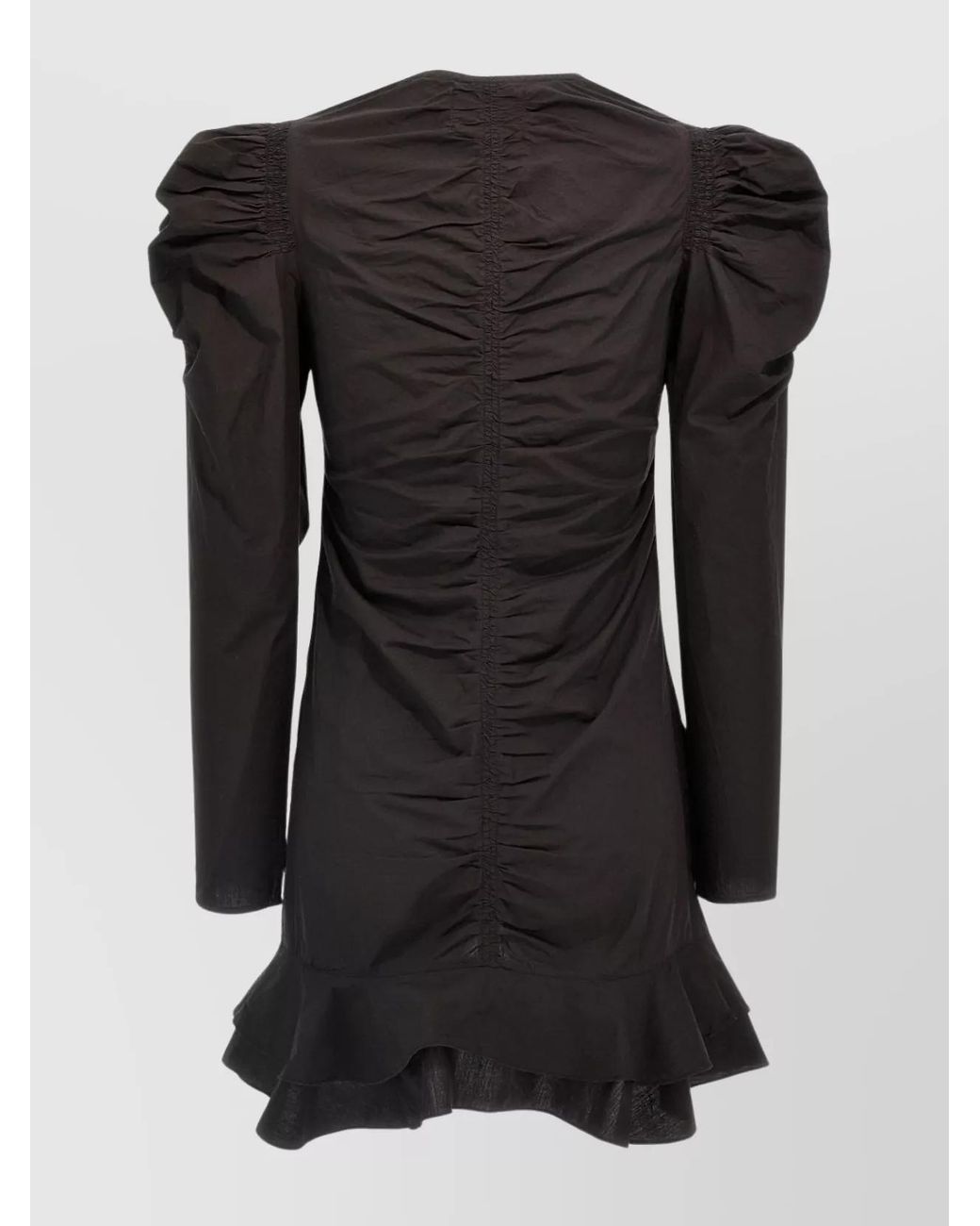Isabel Marant Black Cotton Draped V-Neck Long-Sleeve Mini Dress