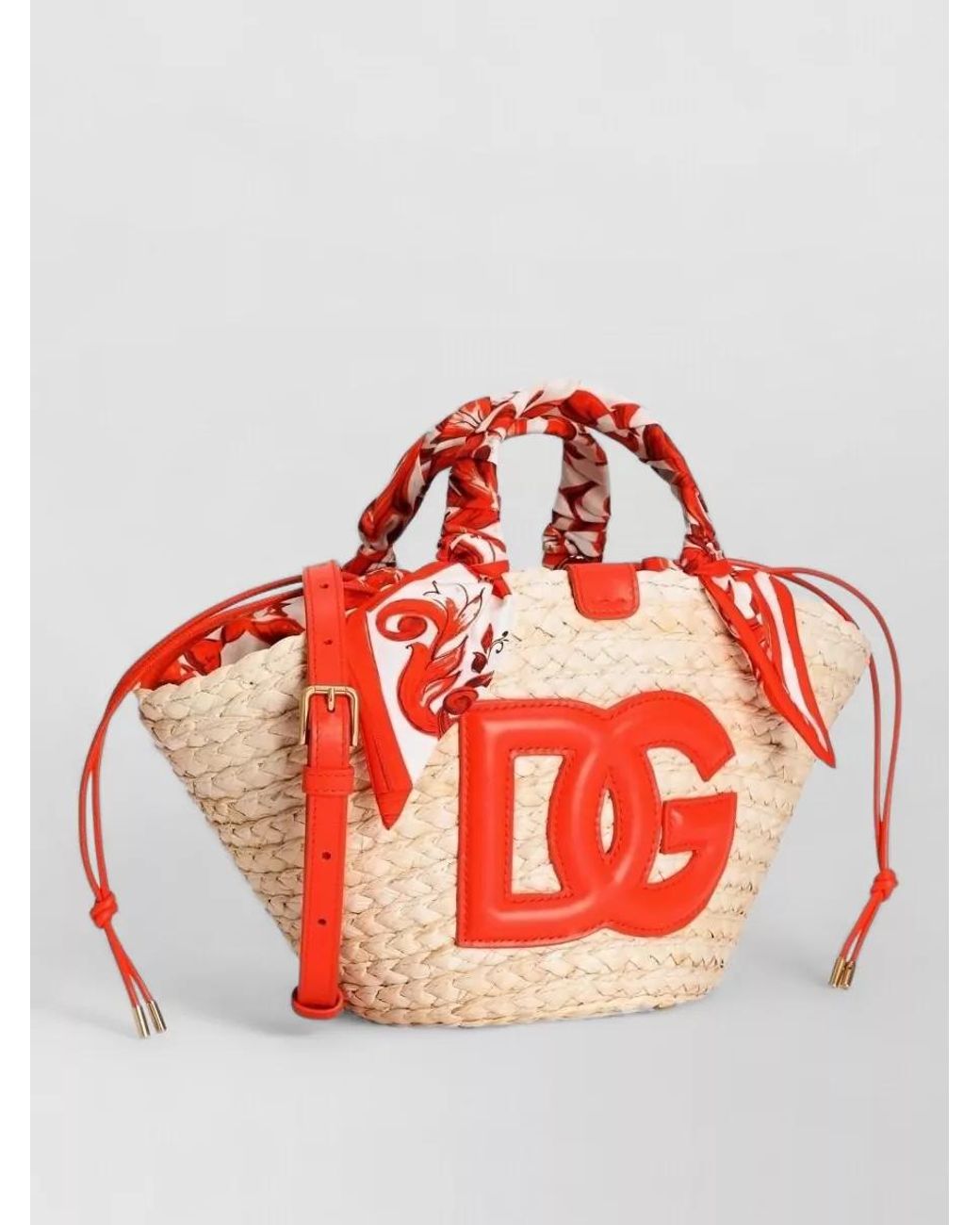 Dolce & Gabbana Red Kendra Small Raffia Beach Bag