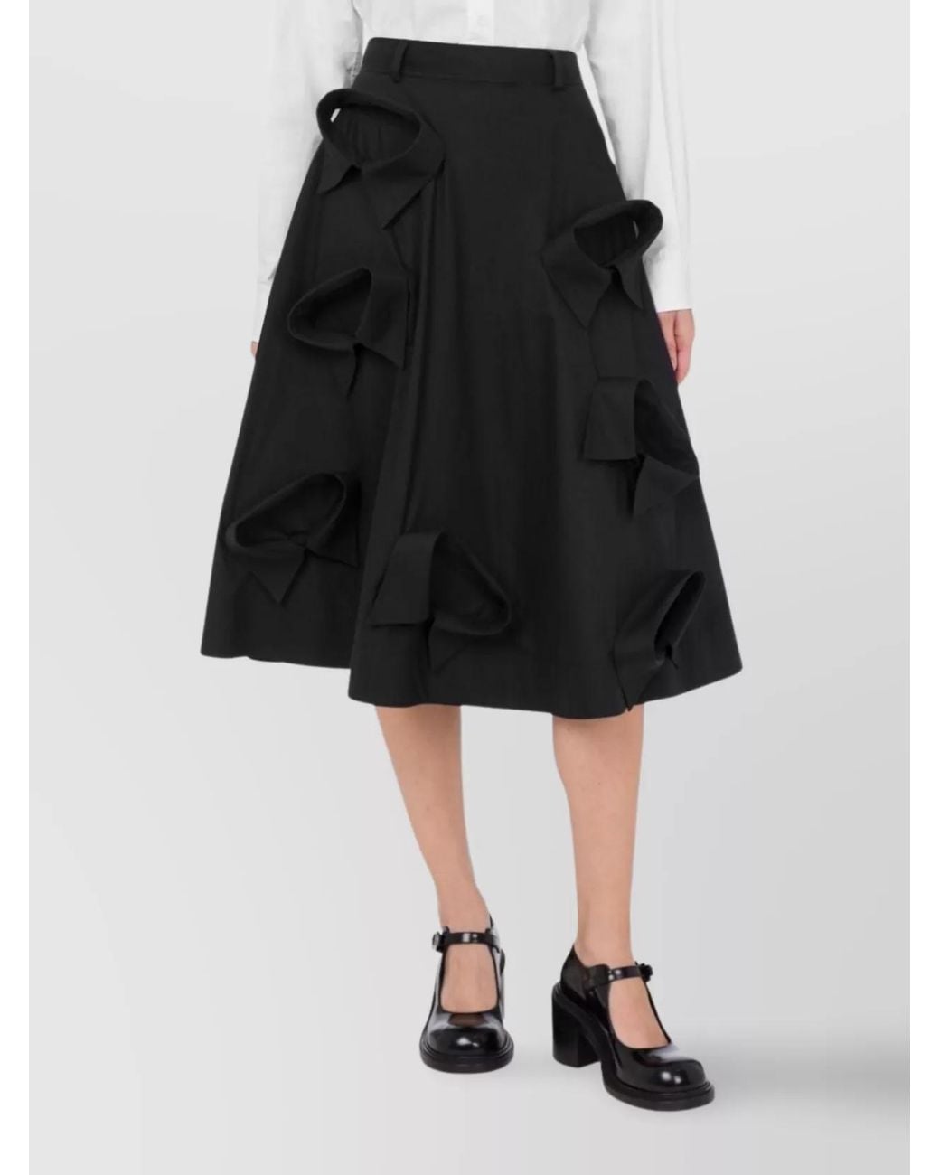 Moschino Black Flared Knee Length Skirt With Bow Accents