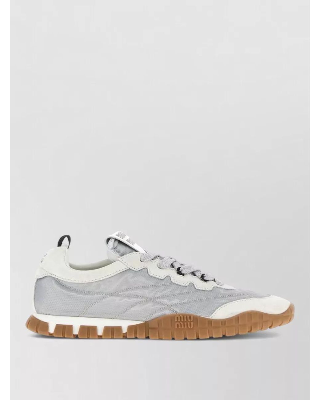 Miu Miu White Suede Leather And Fabric Lace-Up Sneakers