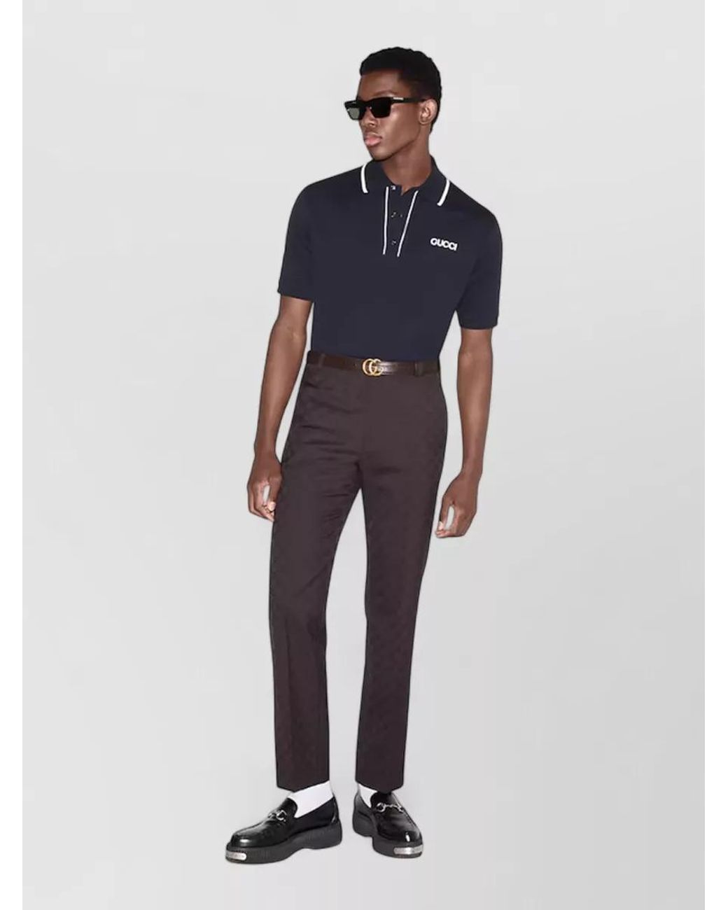 Gucci Blue Cotton Piqué Regular-Fit Short-Sleeve Polo Shirt for men