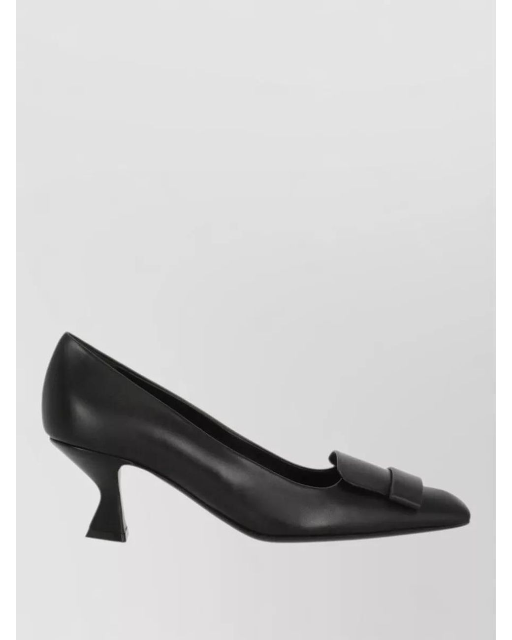 Sergio Rossi Black Leather Square-Toe Plaque Pumps