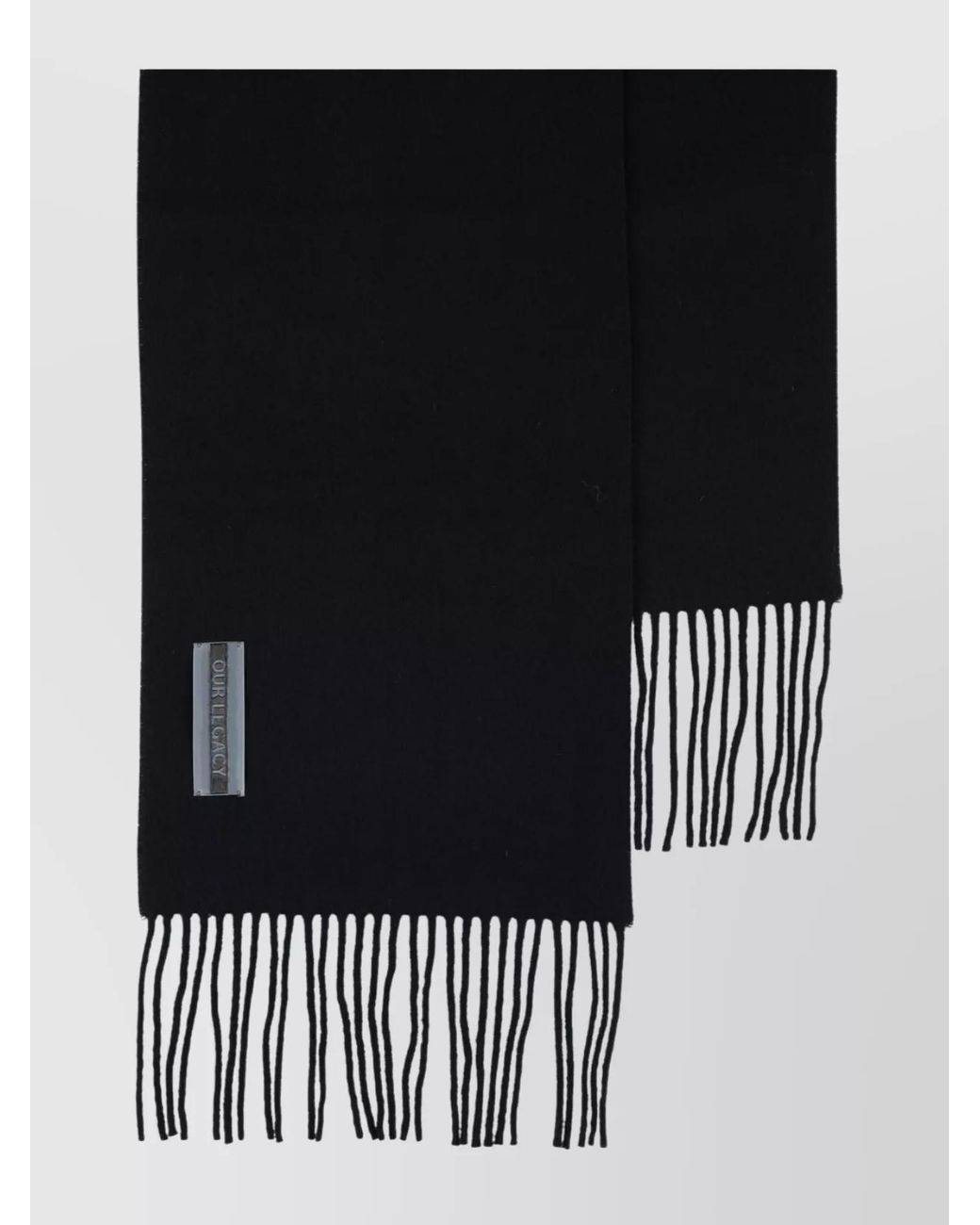 Our Legacy Black Rectangular Scarf Fringe Detail
