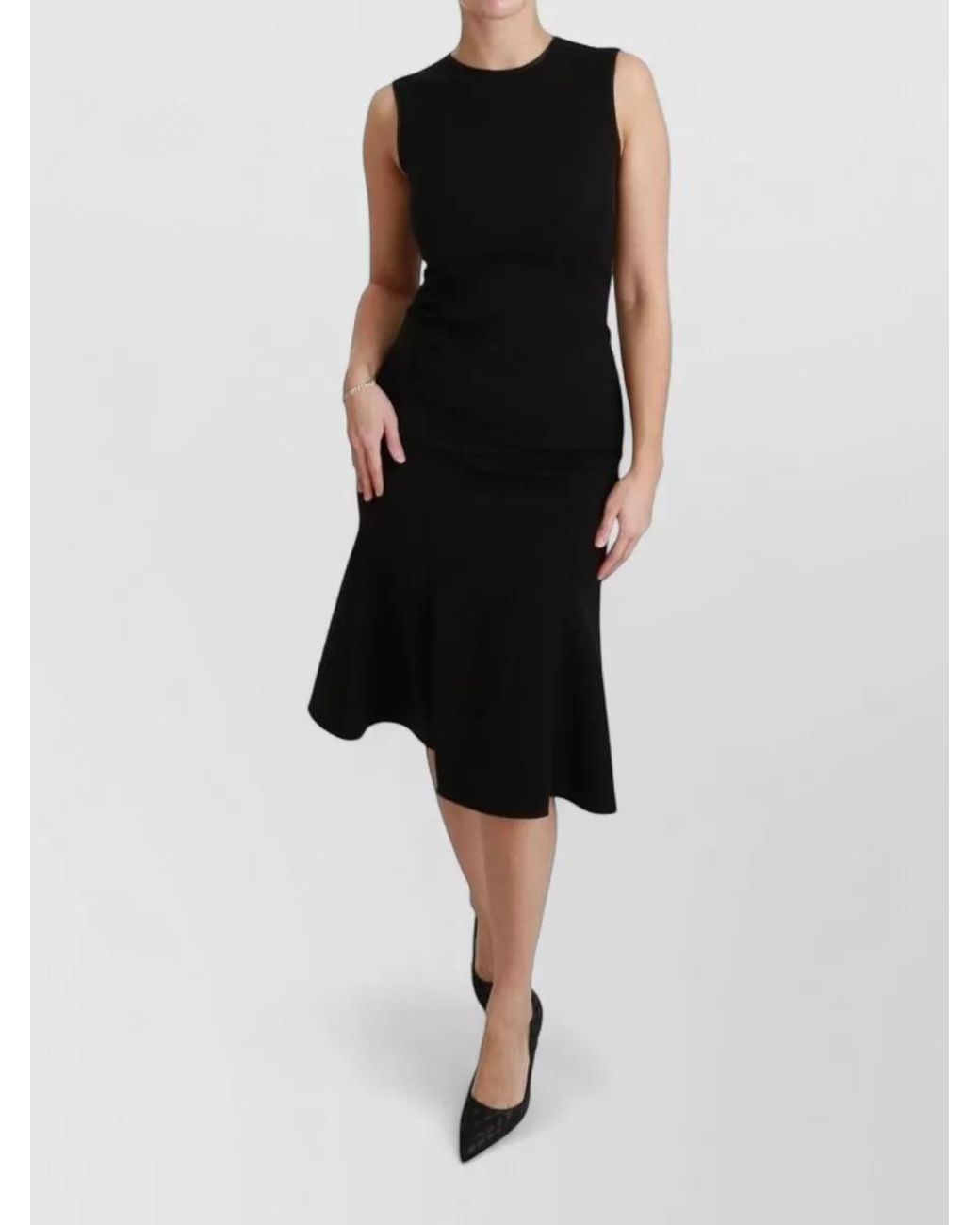 Dolce & Gabbana Black Sleeveless Wool-Blend Fit-And-Flare Midi Dress