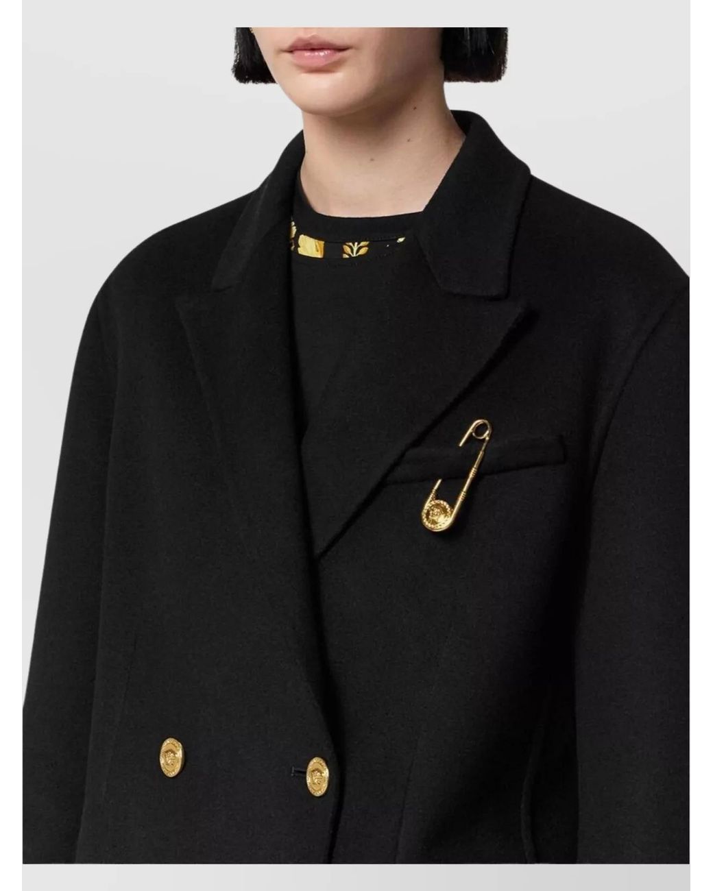 Versace Black Cashmere Double-Breasted Coat