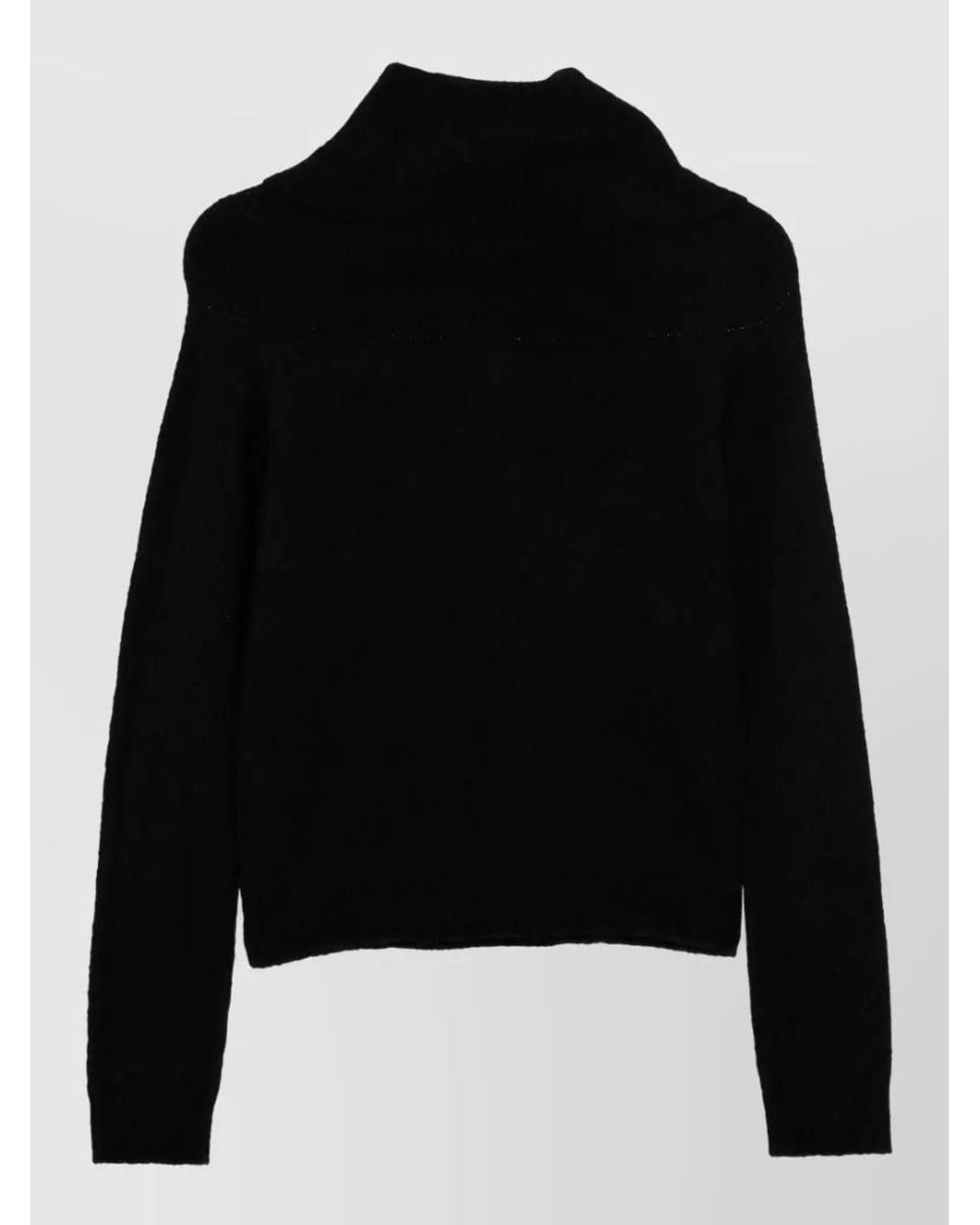 Roberto Collina Black Cashmere Silk Ribbed Turtleneck Long-Sleeve Sweater