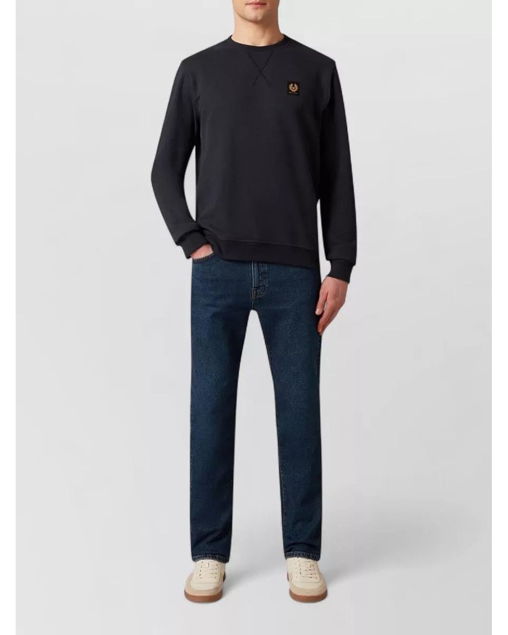 Belstaff Blue Cotton Ribbed Crew-Neck Sweatshirt for men