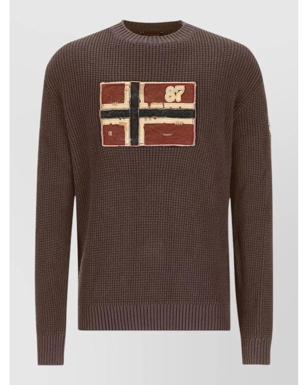 Napapijri Brown Waffle-Knit Organic Cotton Wool Sweater for men