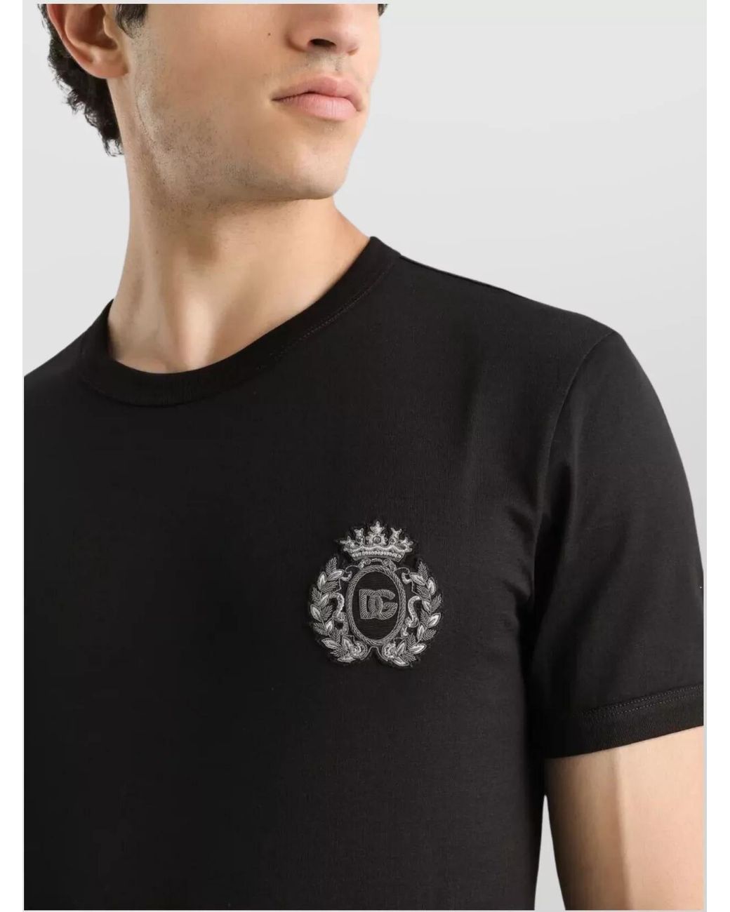 Dolce & Gabbana Black Cotton Logo Patch T-Shirt for men