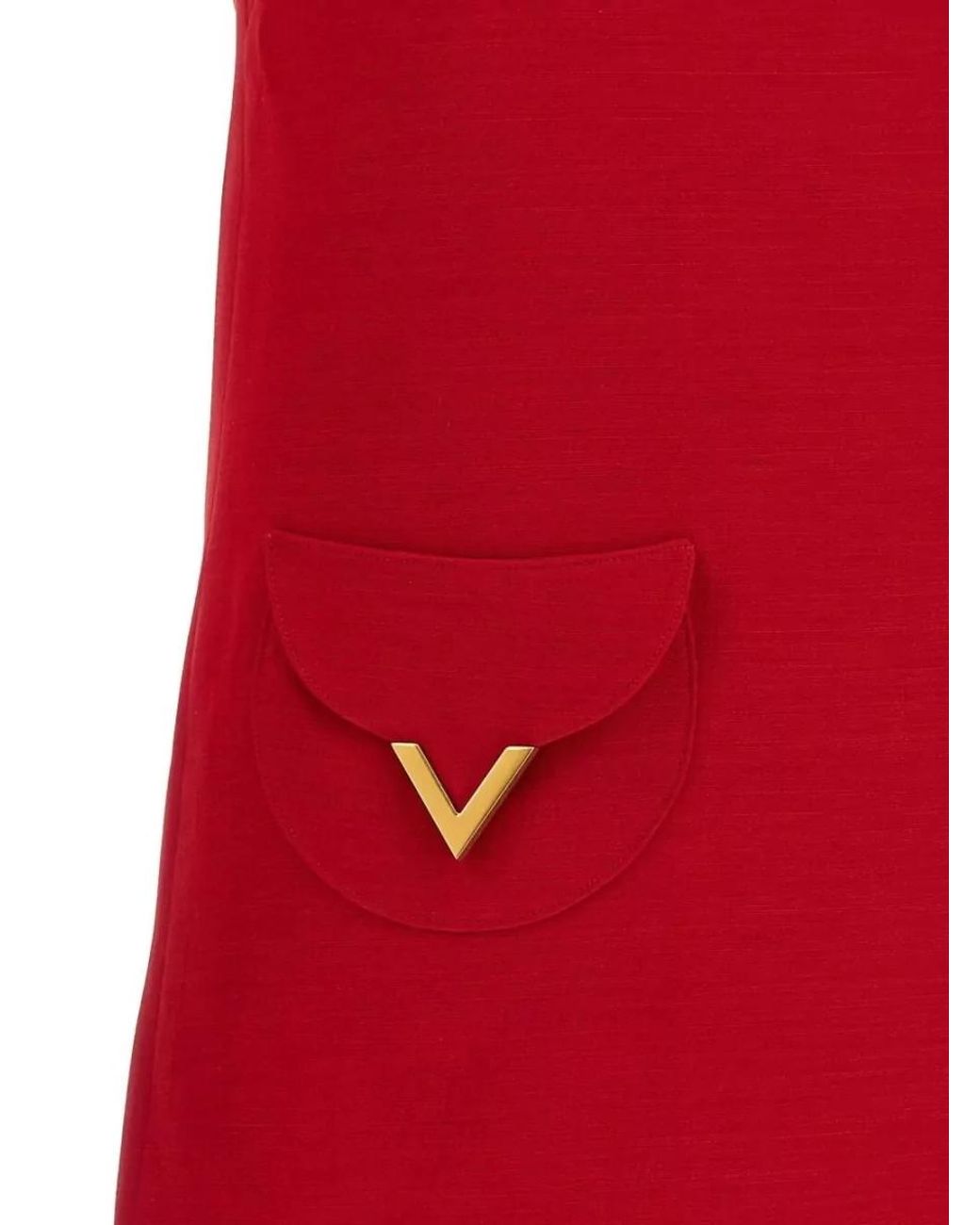 Valentino Red Wool And Silk Short-Sleeve Knee-Length Dress