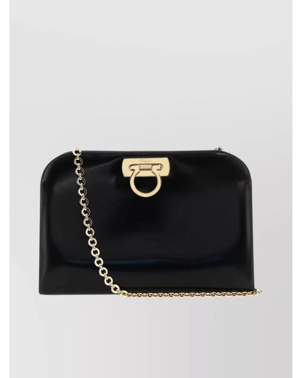 Ferragamo Black Gancini Leather Clutch Bag