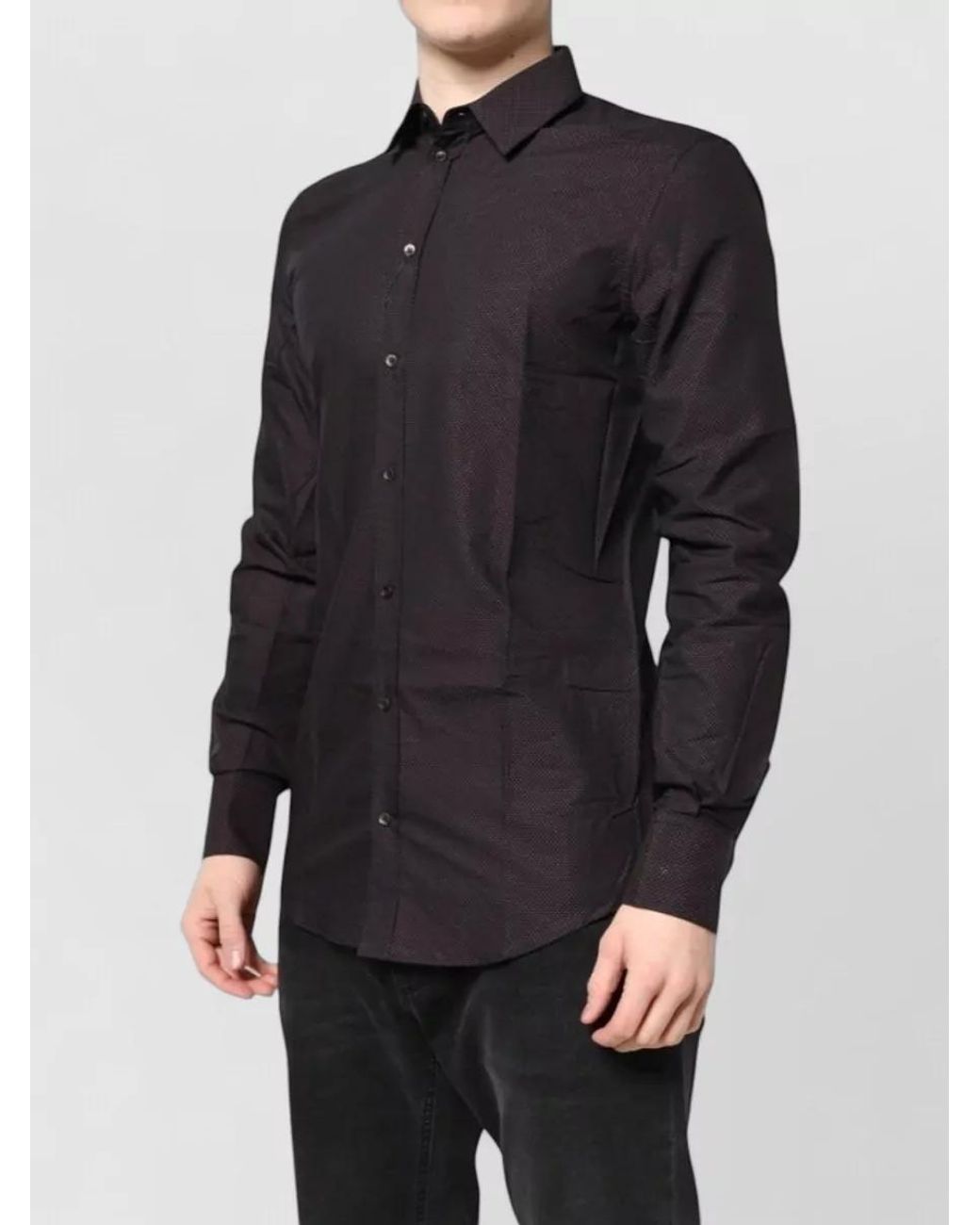 Dolce & Gabbana Black Jacquard Cotton Long-Sleeve Dress Shirt for men