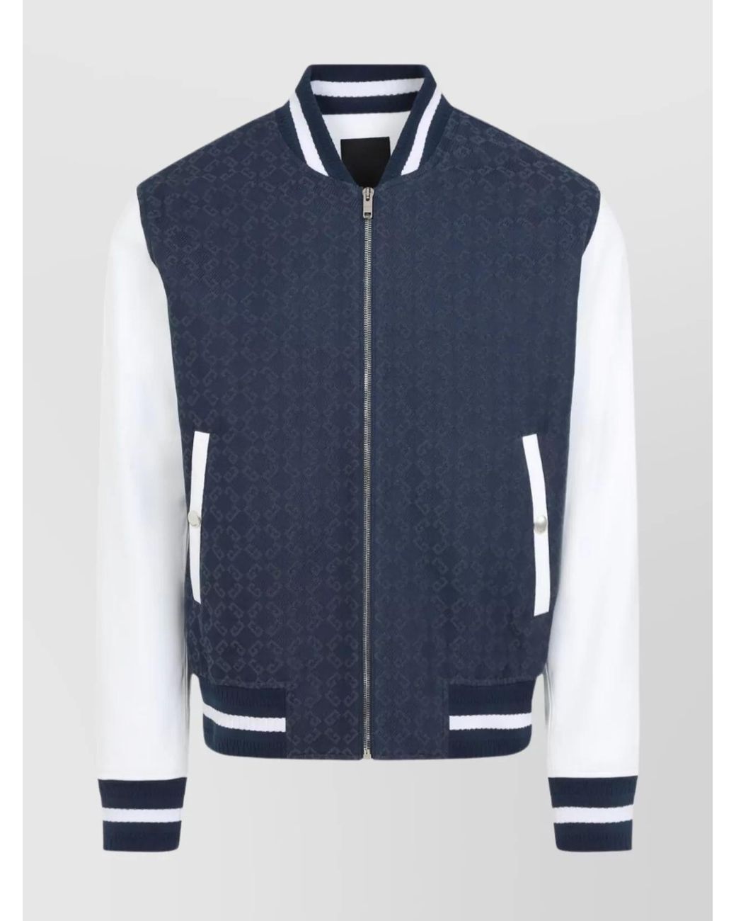 Givenchy Blue Leather Logo Print Bomber Jacket for men