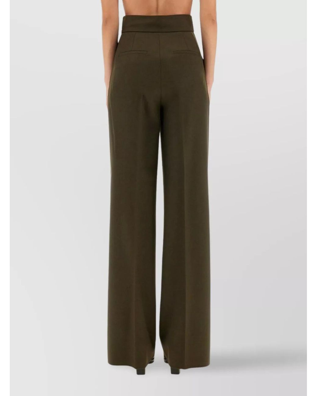 Max Mara Green Virgin Wool Wide-Leg Trousers
