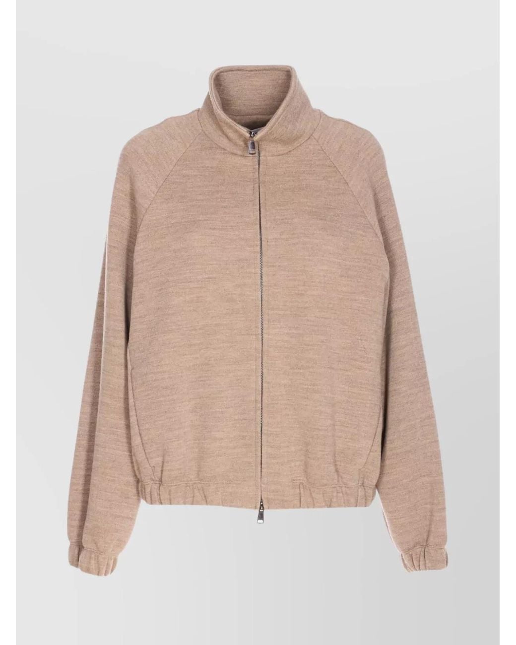 Max Mara Natural Wool Cotton Turtleneck Fitted Jacket