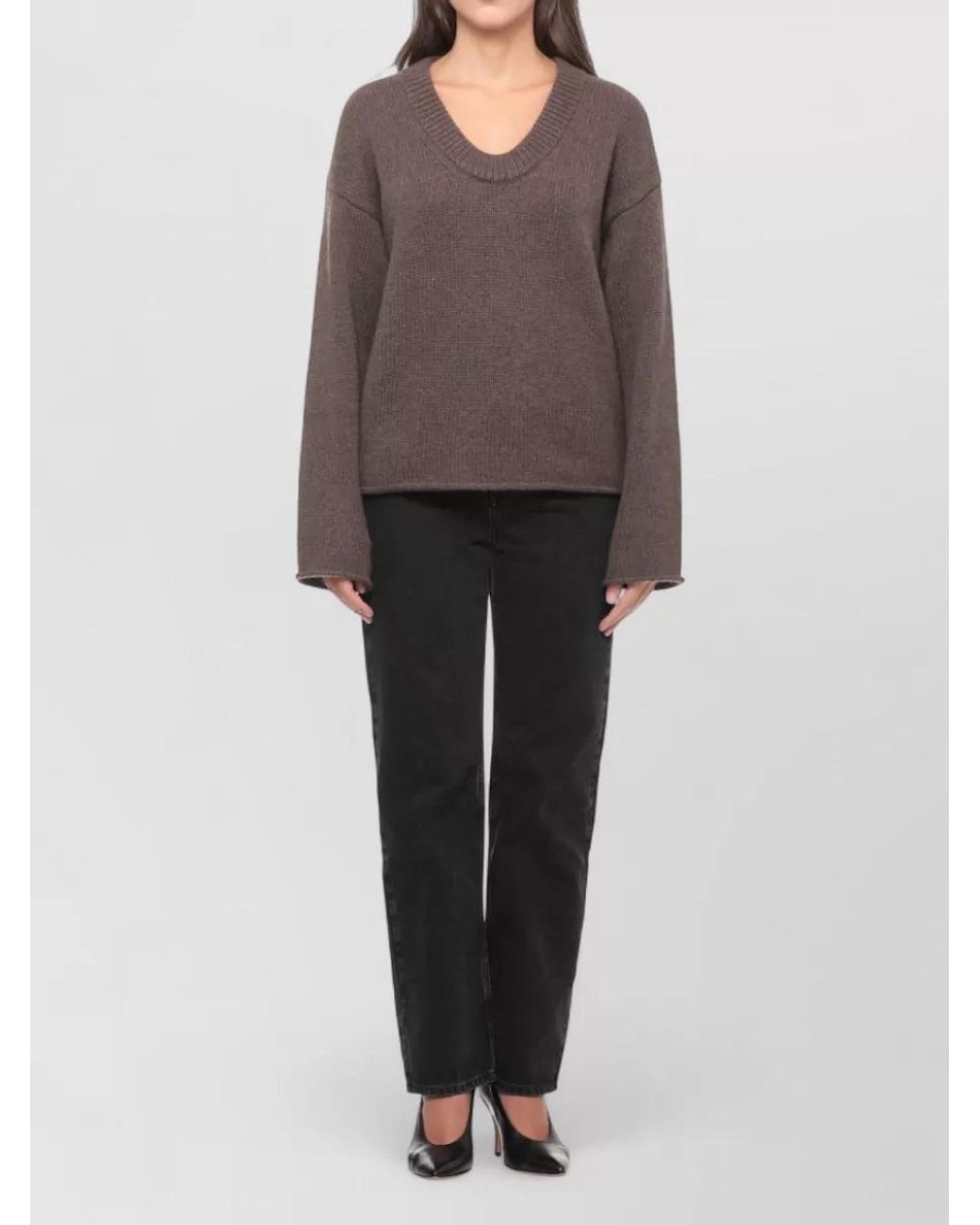 Loulou de Saison Brown Cashmere Ribbed Crewneck Sweater
