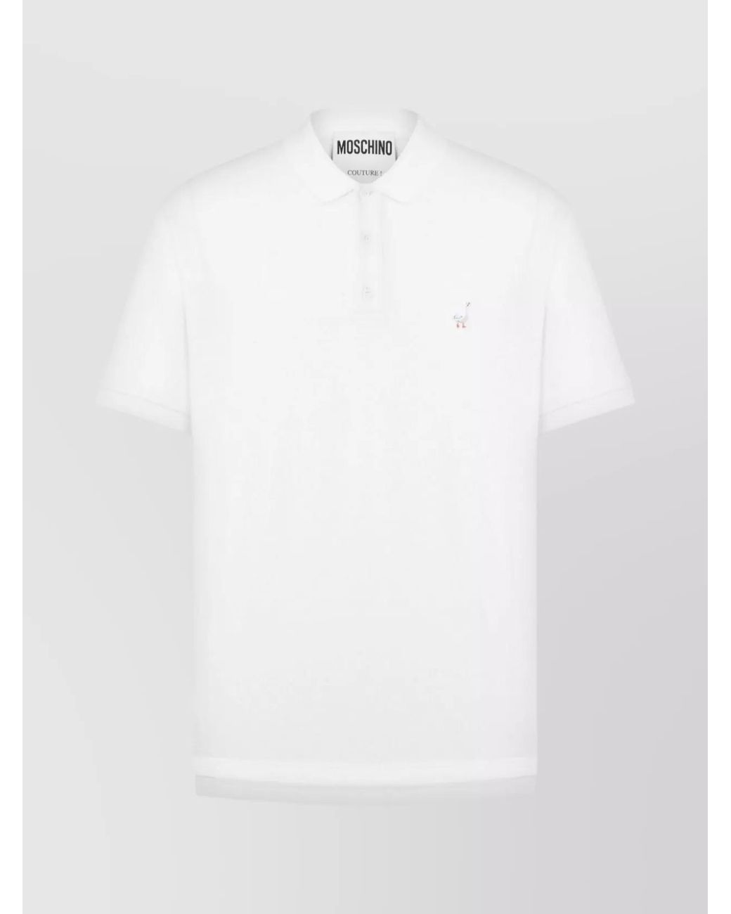 Moschino White Polo Shirt Embroidered Asymmetric Hem for men