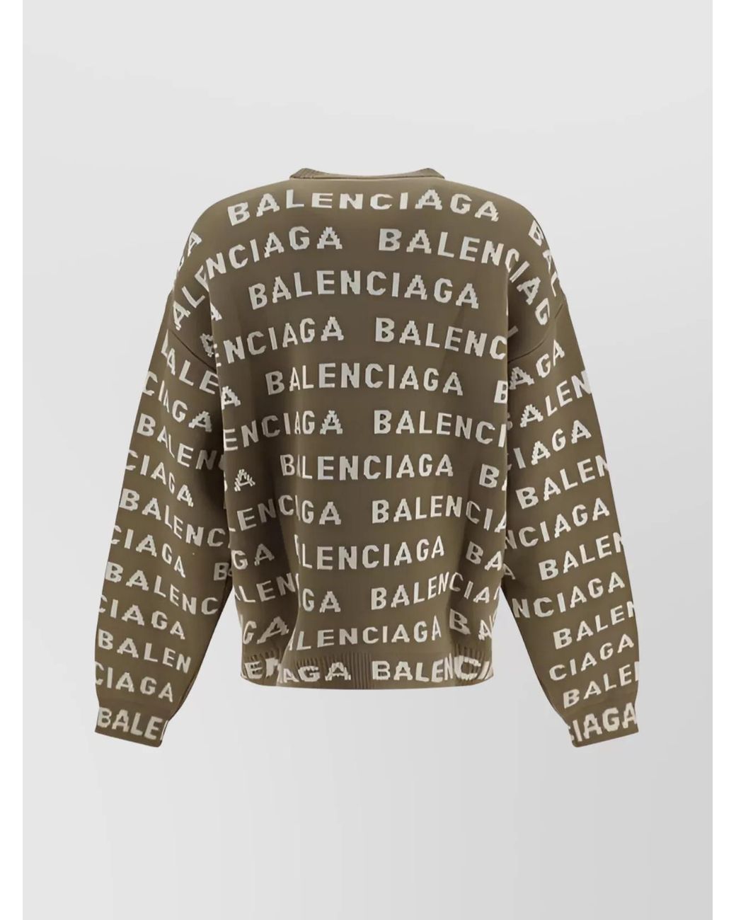 Balenciaga Brown Logo Knit Wool Crewneck Jumper for men