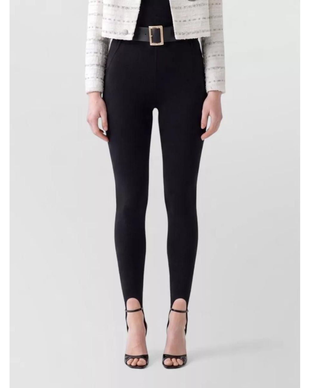Self-Portrait Blue Ribbed High-Rise Stirrup Leggings