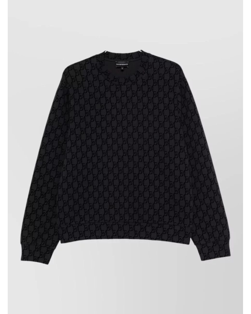 Emporio Armani Black Ribbed Monogram Crew-Neck Sweatshirt for men