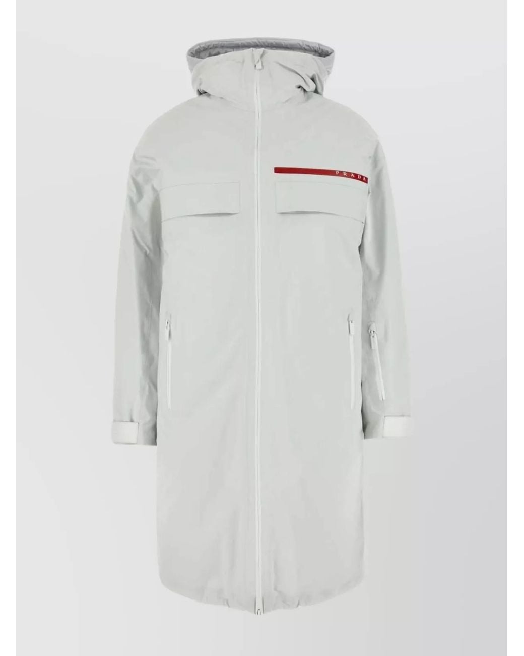Prada Gray Nylon Hooded Puffer With Elasticated Cuffs