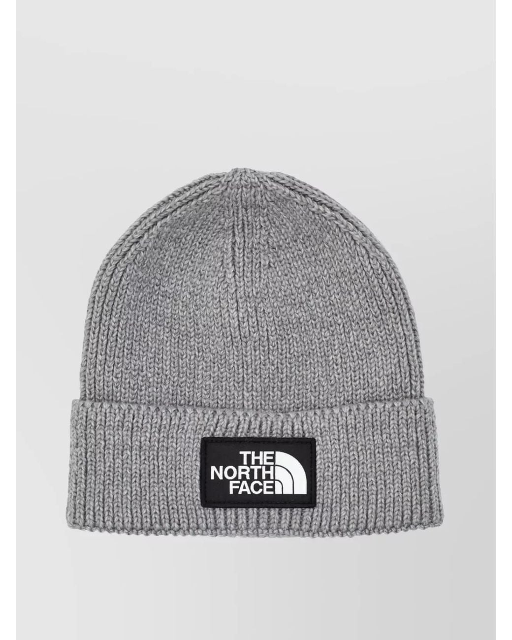 The North Face Gray Logo Box Fold-Over Cuff Ribbed Knit for men