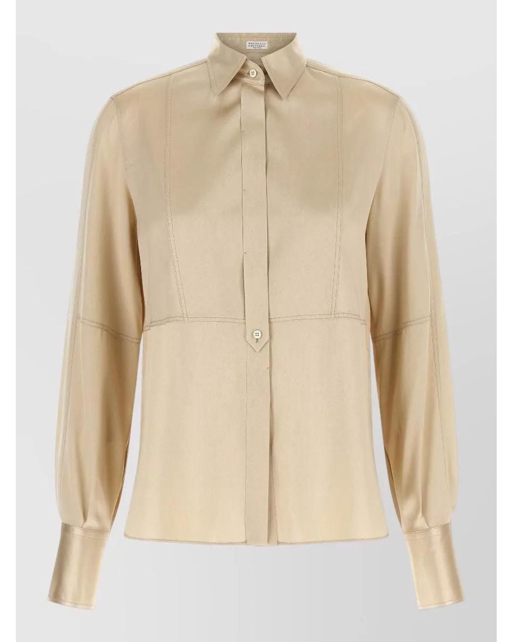 Brunello Cucinelli Natural Silk Satin Panelled Shirt