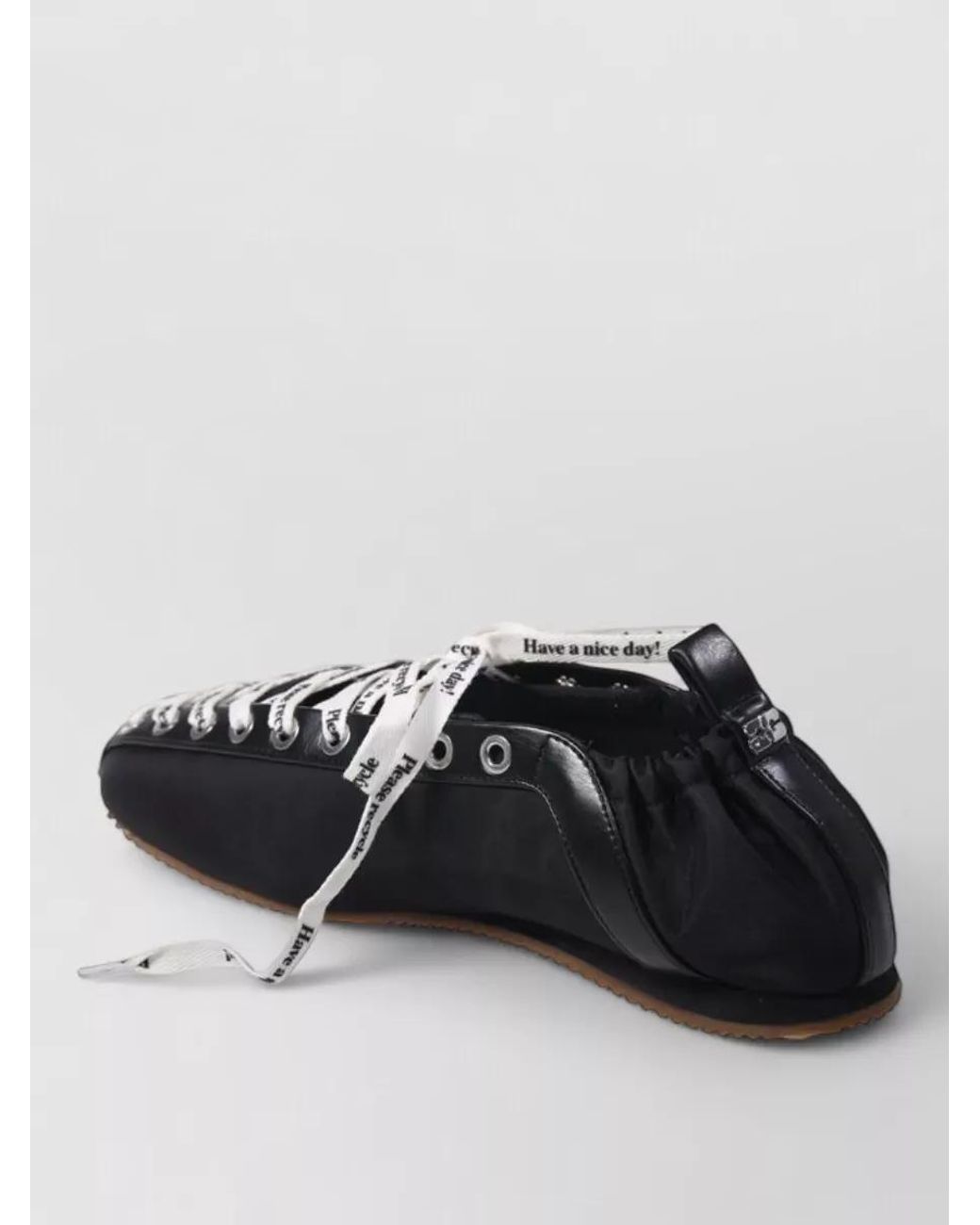 Ganni Black Nylon Lace-Up Ballet Flats