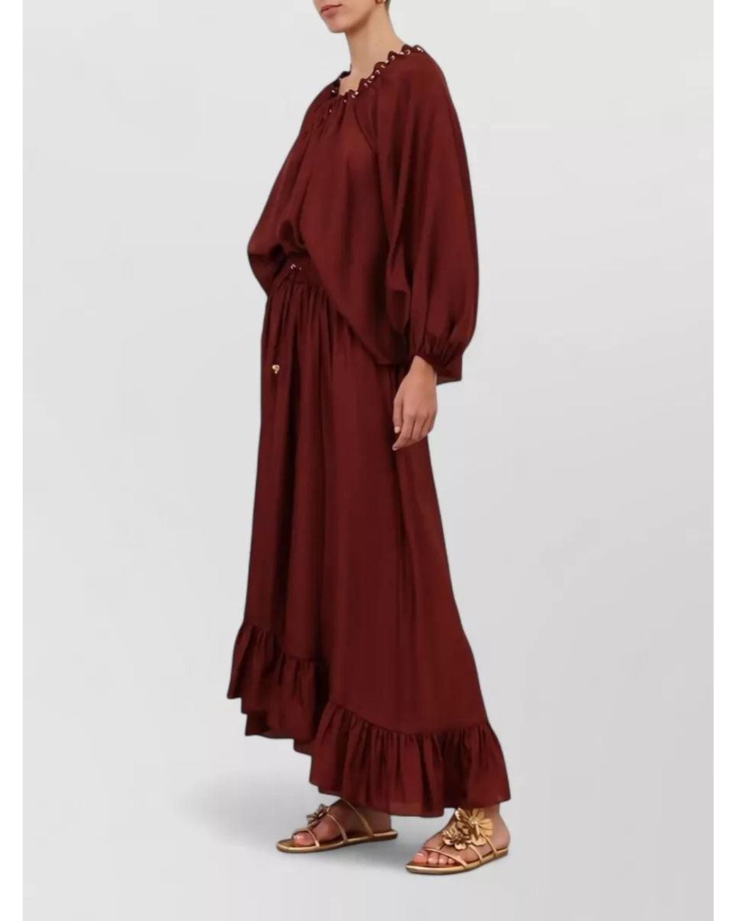 Zimmermann Silk Gathered Asymmetric Ruffled Maxi Skirt