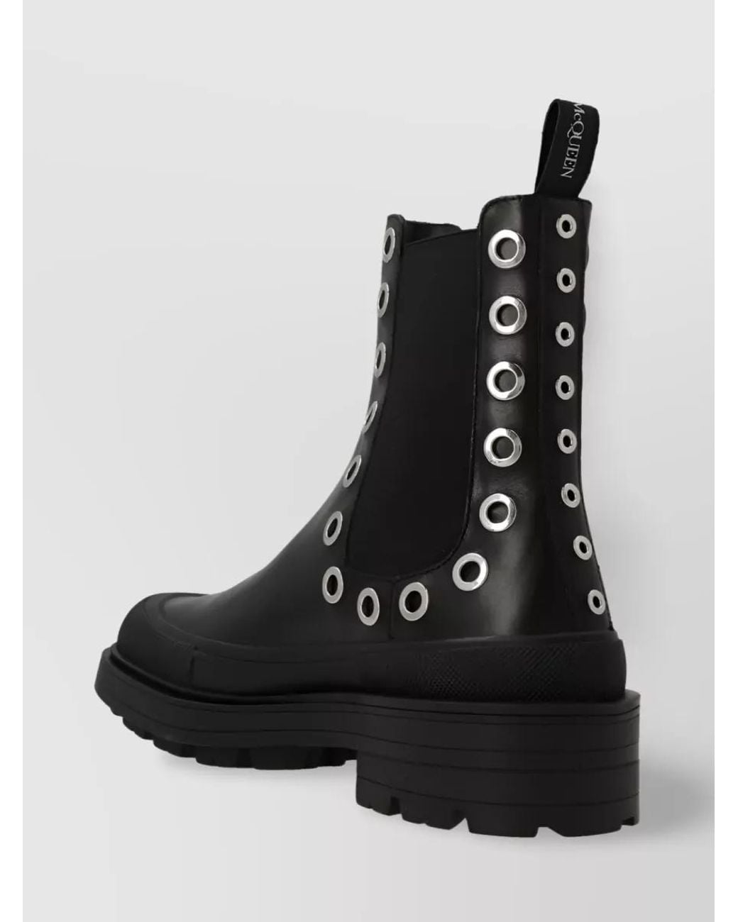 McQueen Black Leather Eyelet-Detail Chelsea Boots for men