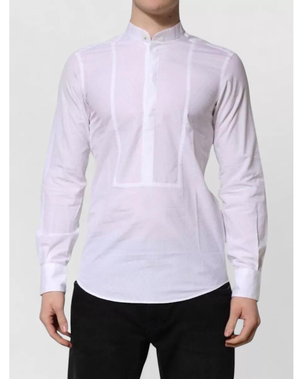 Dolce & Gabbana White Cotton Slim-Fit Long-Sleeve Mandarin-Collar Shirt for men