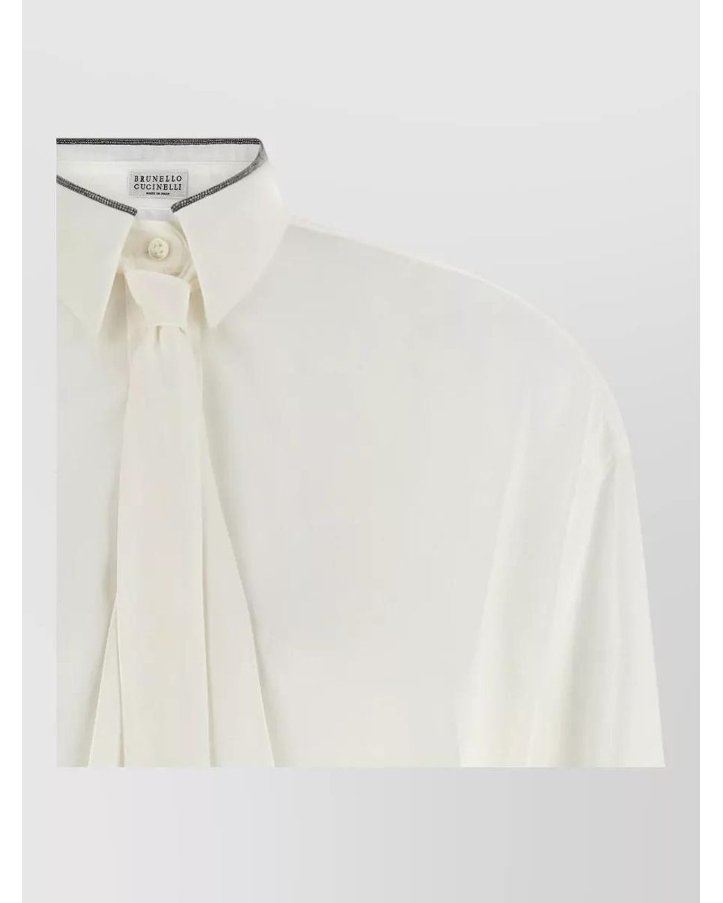 Brunello Cucinelli White Silk Long-Sleeve Asymmetric Blouse