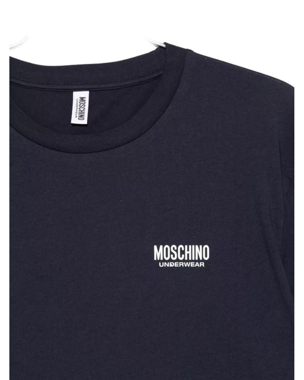 Moschino Blue Cotton Logo Print Short Sleeve T-Shirt for men