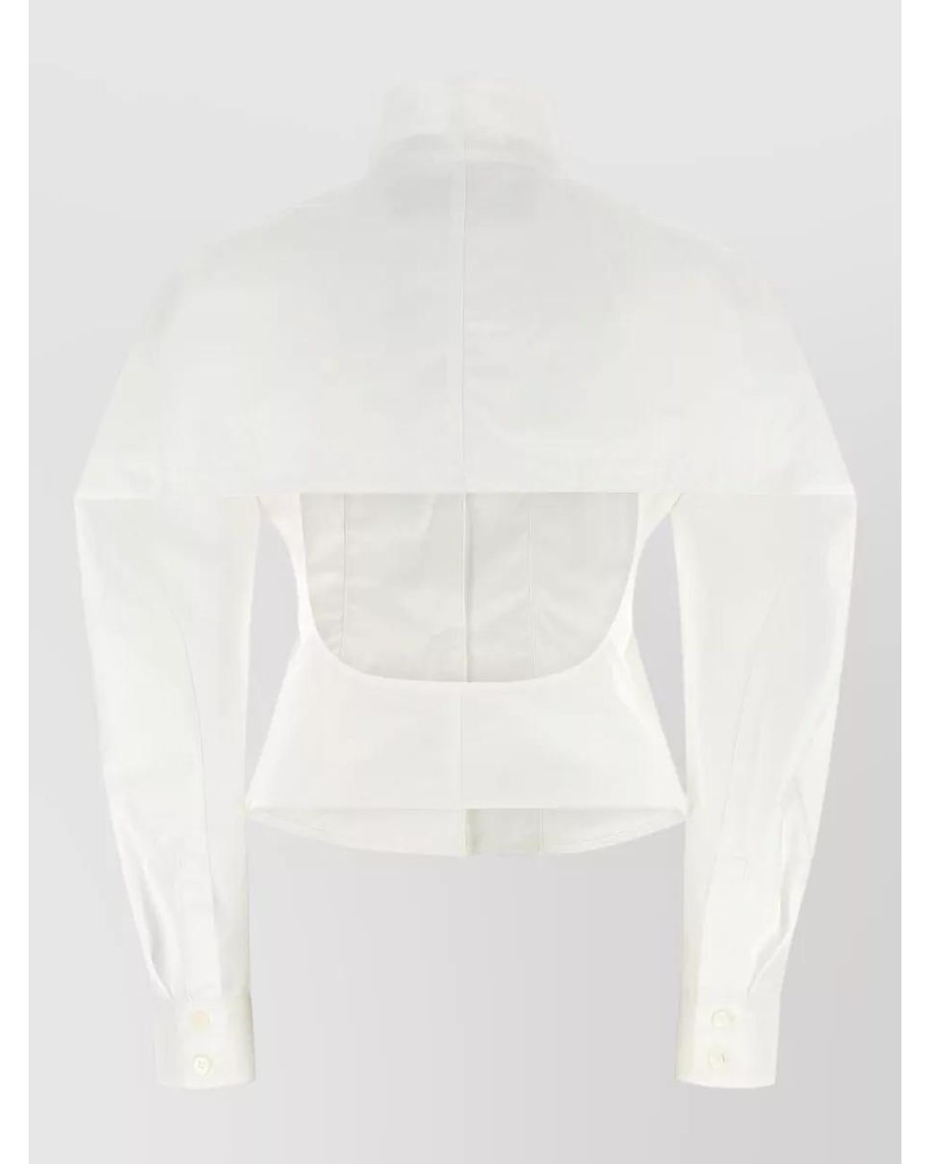 Jacquemus White Cotton Long-Sleeve High-Neck Cutout Shirt