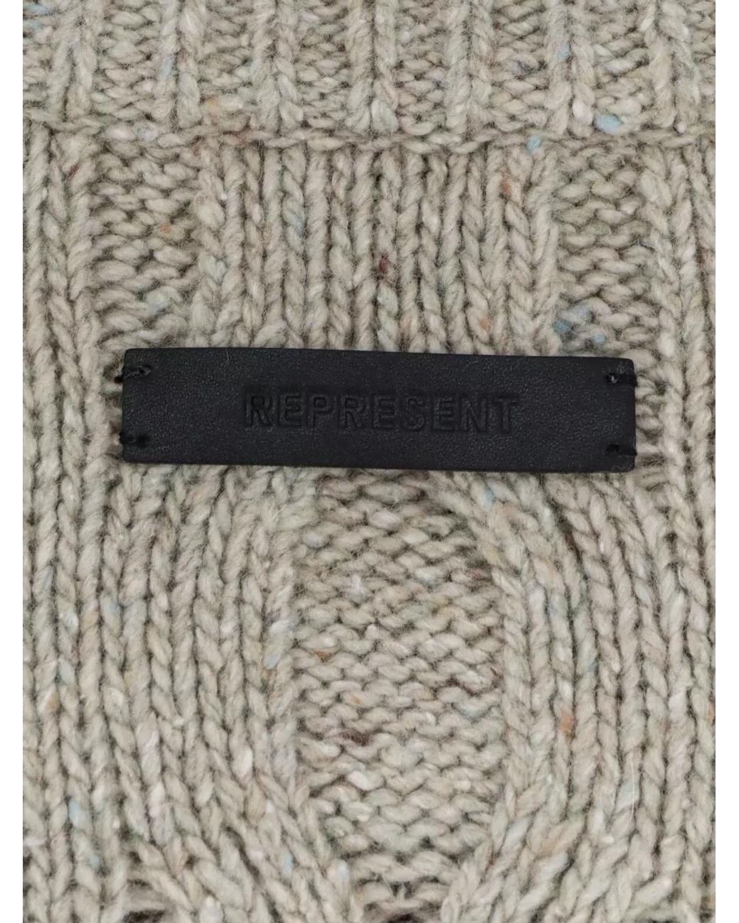 Represent White Wool-Blend Cable-Knit Distressed Crewneck Sweater for men