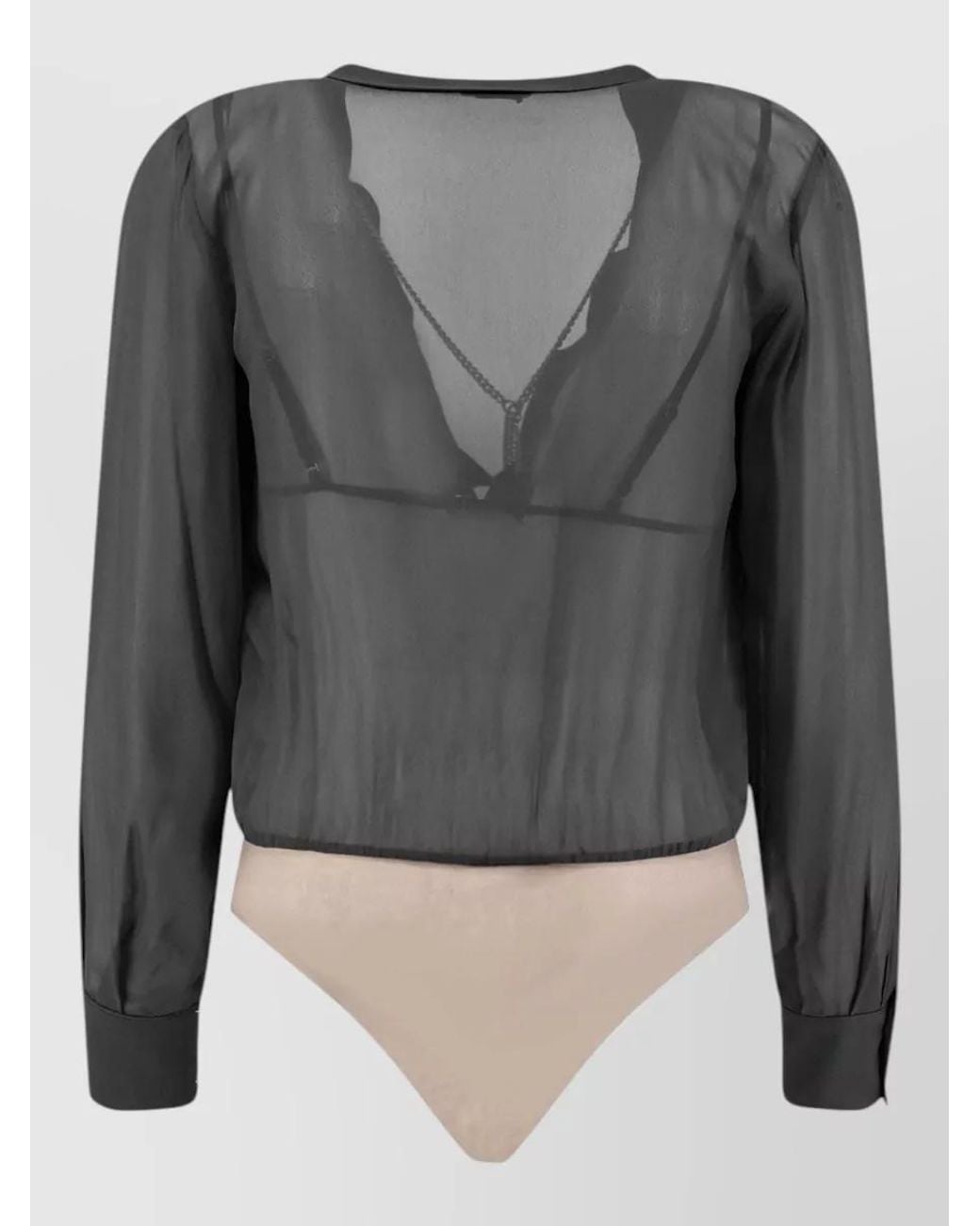 Elisabetta Franchi Gray Wrap Long-Sleeve Bodysuit