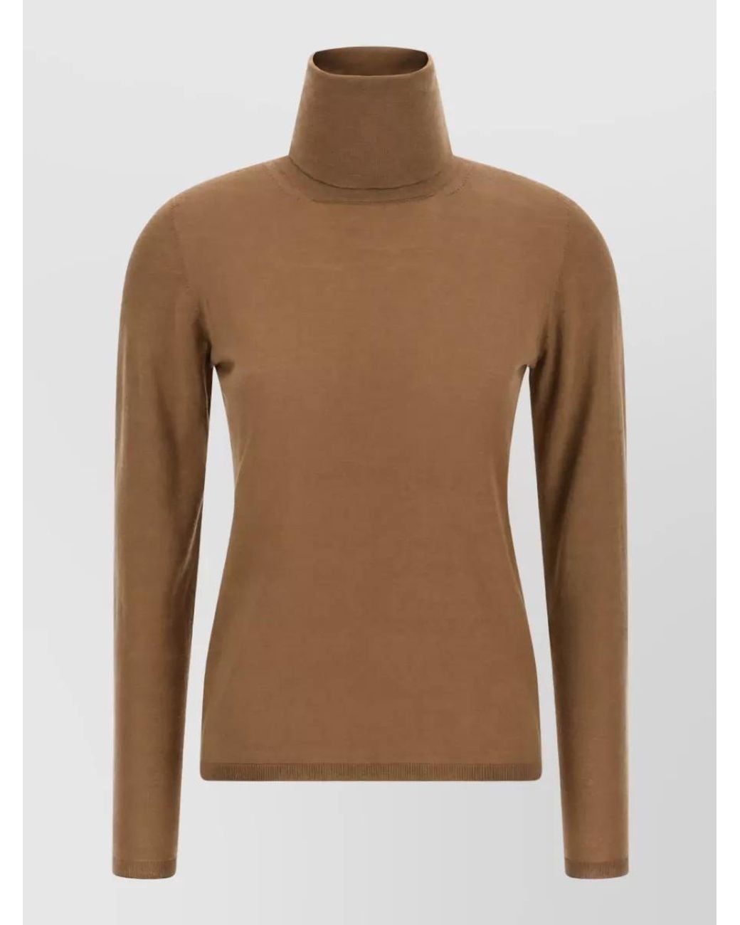 Max Mara Brown Wool Ribbed Turtleneck Sweater